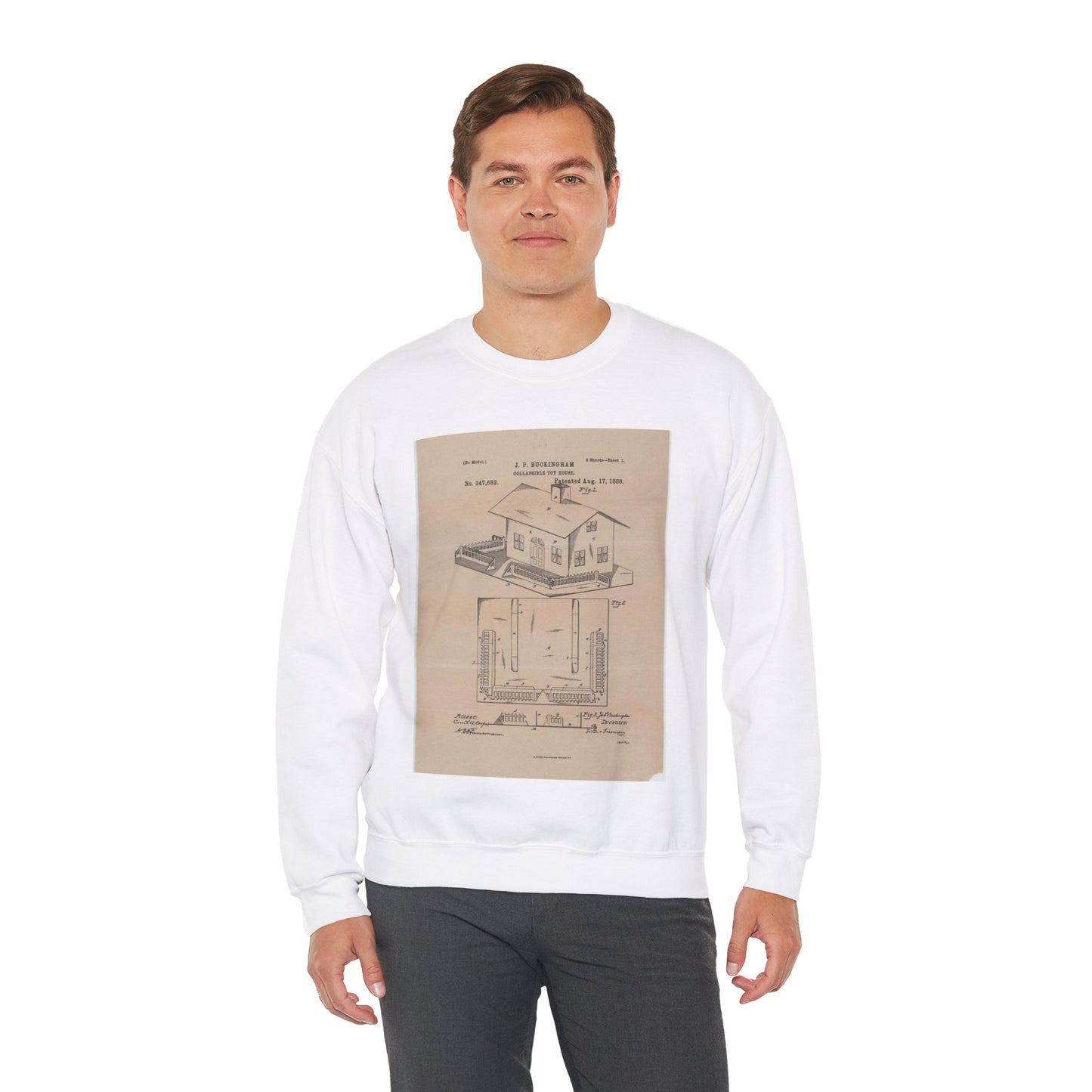 Patent Drawing of Engine - Drawing for a Collapsible Toy House Public domain image White Heavy Blend Adult Crew Neck SweatShirt