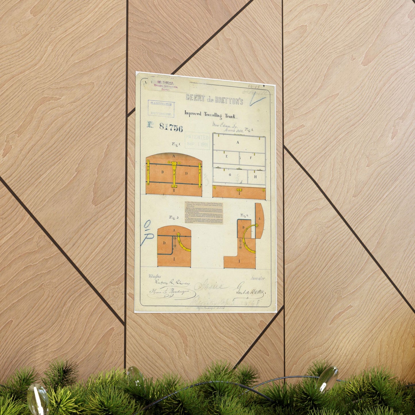 Patent drawing - Drawing of an Improved Traveling Trunk Public domain image High Quality Matte Wall Art Poster for Home, Office, Classroom
