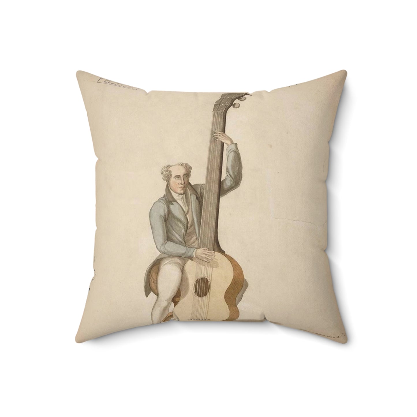 Patent drawing - Drawing of a Harp Guitar Public domain image Decorative Accent Square Pillow