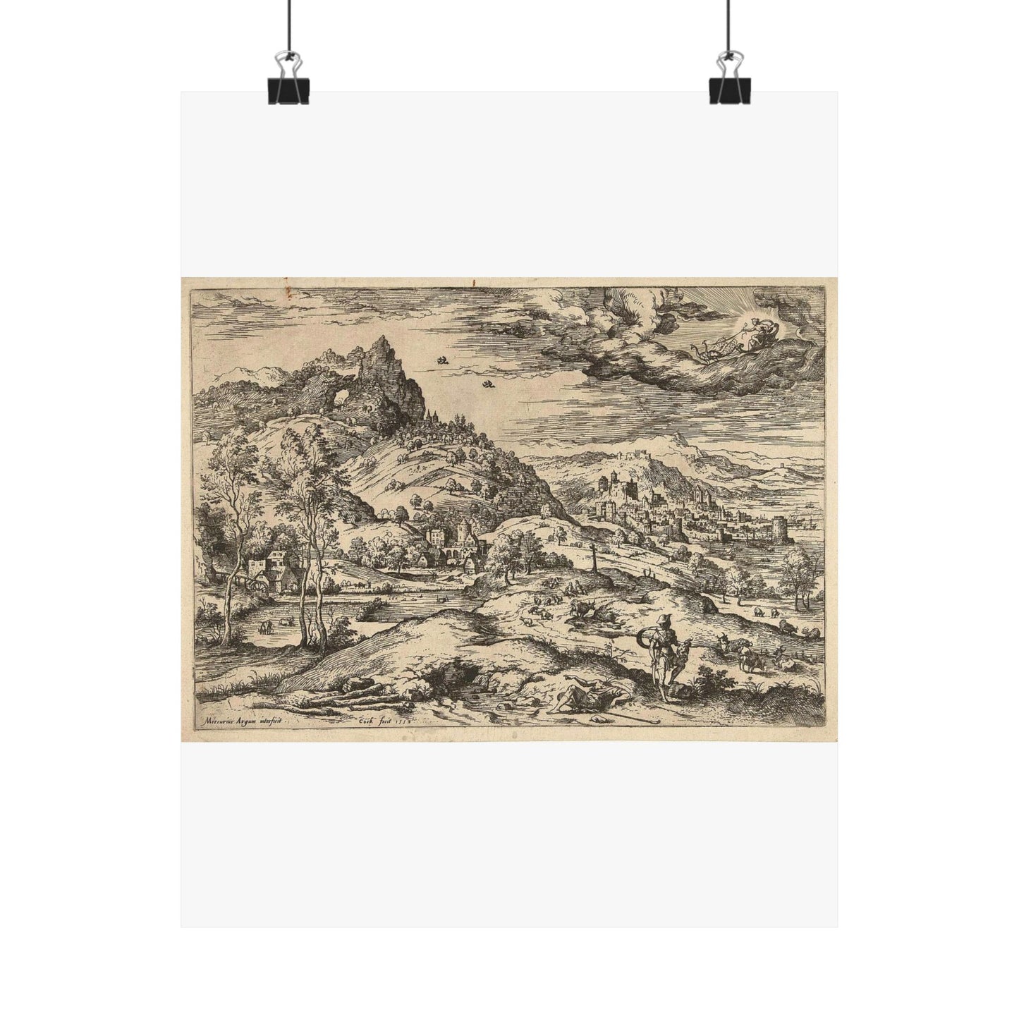 Hieronymus Cock - Mercurius met het hoofd van Argus High Quality Matte Wall Art Poster for Home, Office, Classroom