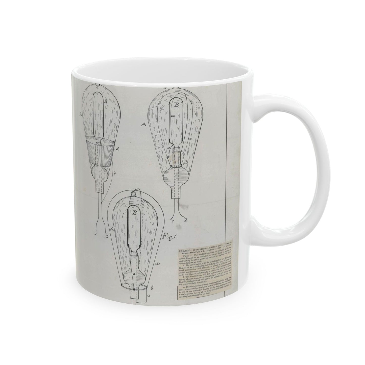 Patent drawing - for T. A. Edison's Incandescing Electric Lamp Public domain image Beautiful Novelty Ceramic Coffee Mug 11oz