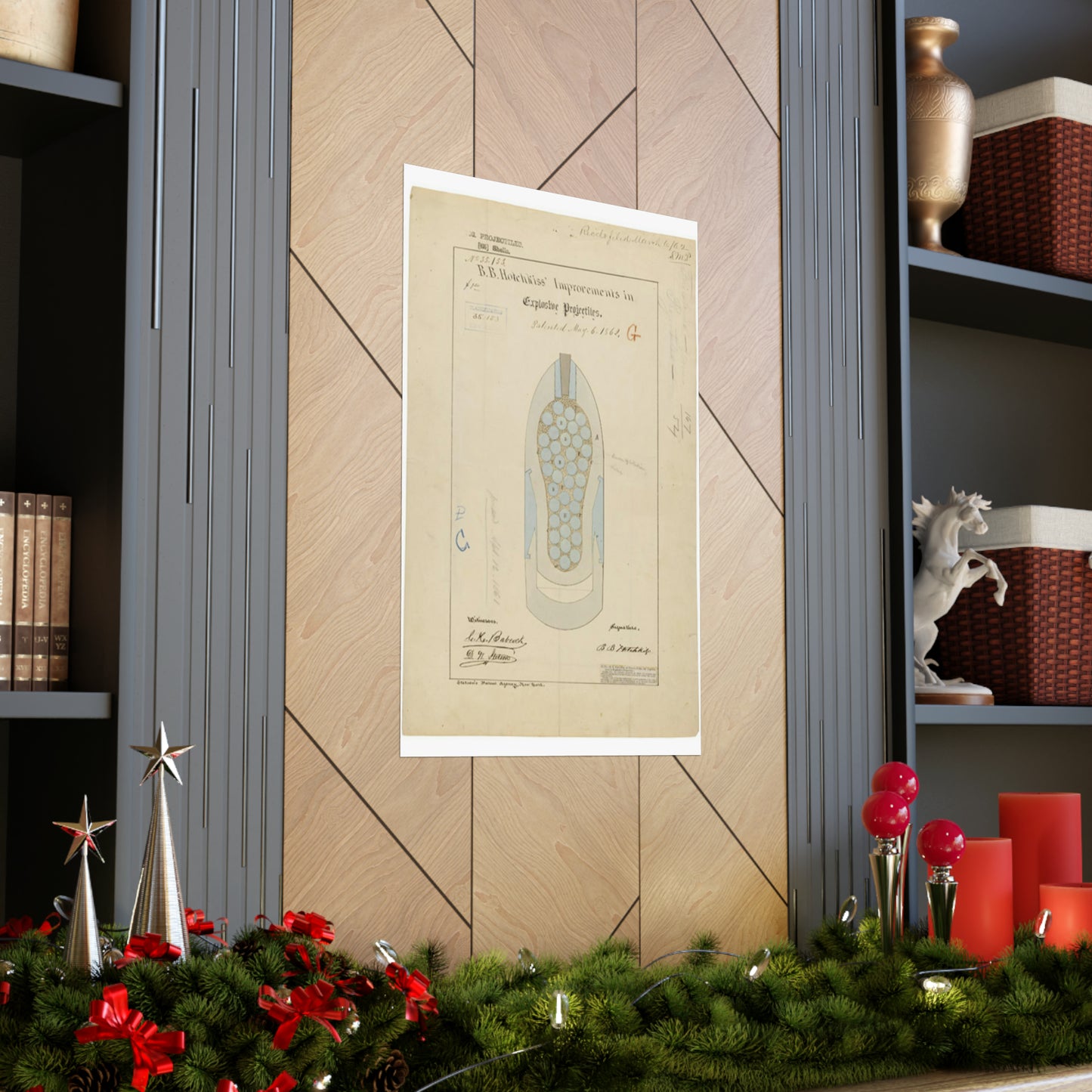 Patent drawing - Drawing of Improvements in Explosive Projectiles Public domain image High Quality Matte Wall Art Poster for Home, Office, Classroom