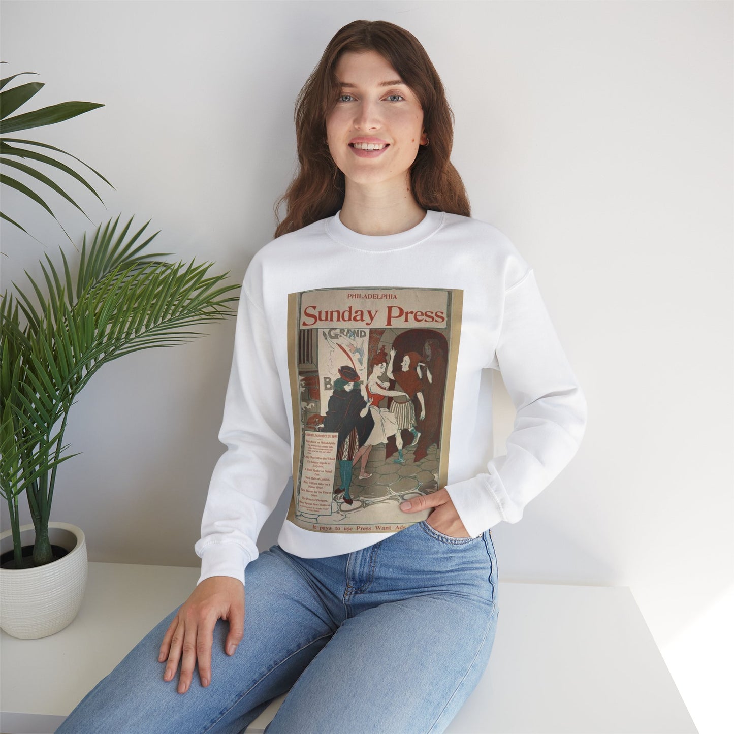 Philadelphia Sunday press. September 29, 1895. White Heavy Blend Adult Crew Neck SweatShirt