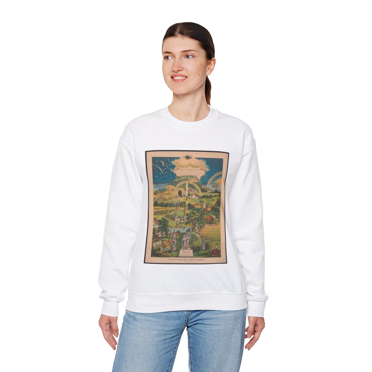 Our emblematic mystic light of masonry White Heavy Blend Adult Crew Neck SweatShirt