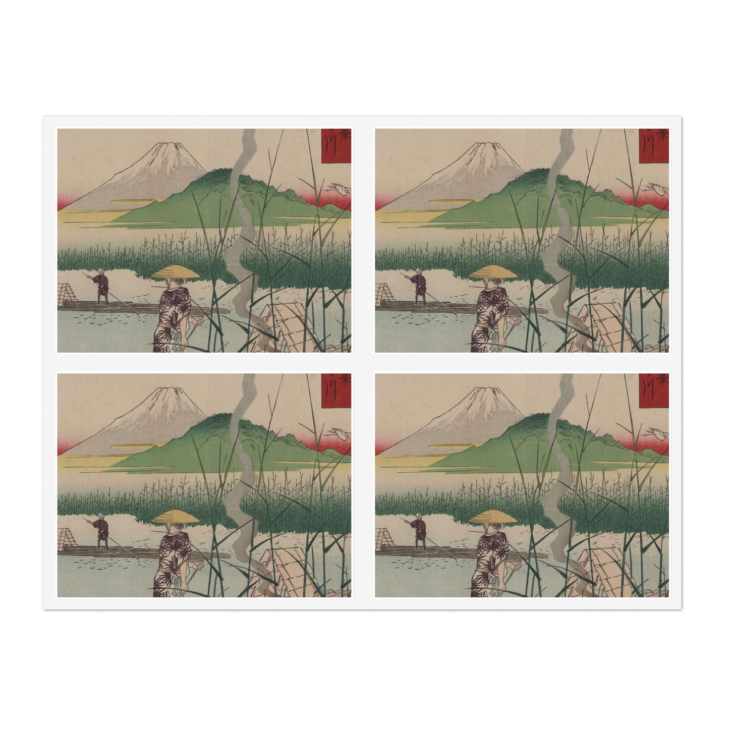 18 - The Sagami River - A painting of a man standing on a boat in a body of water Laminated UV Protective Vinyl Stickers