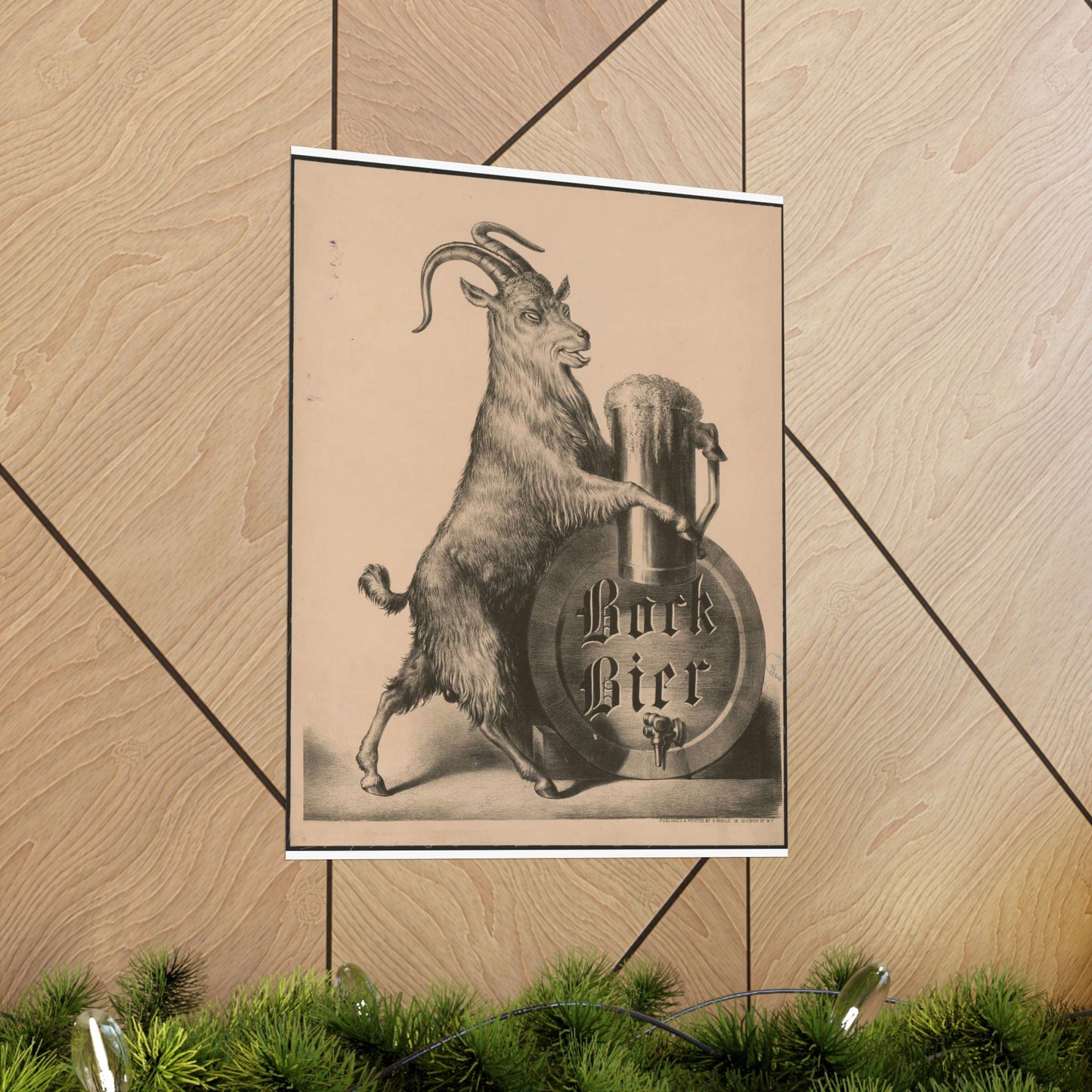 Bock Bier goat on hind legs, holding large mug of beer with front hooves High Quality Matte Wall Art Poster for Home, Office, Classroom