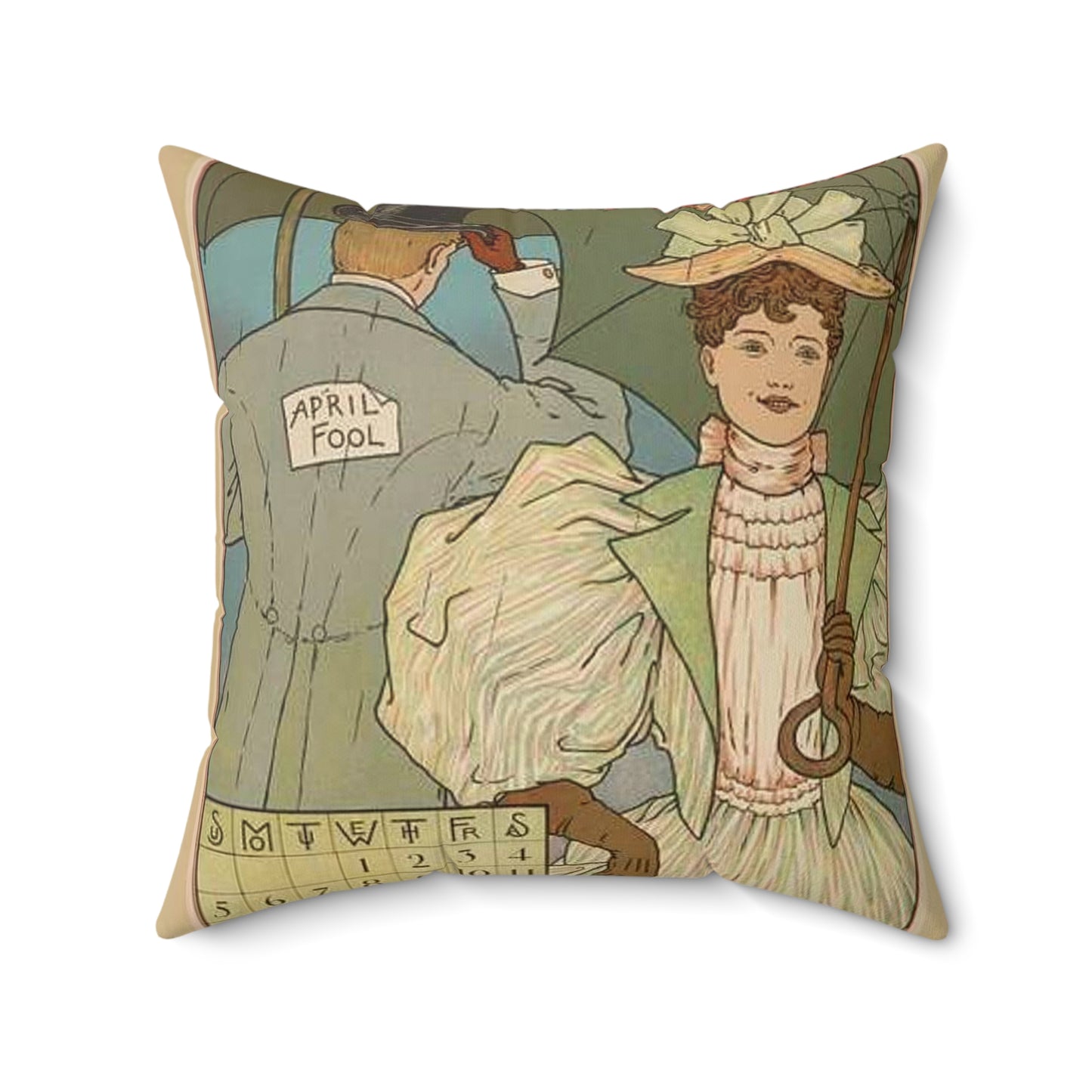April, Art Nouveau Poster - Art nouveau public domain poster Decorative Accent Square Pillow