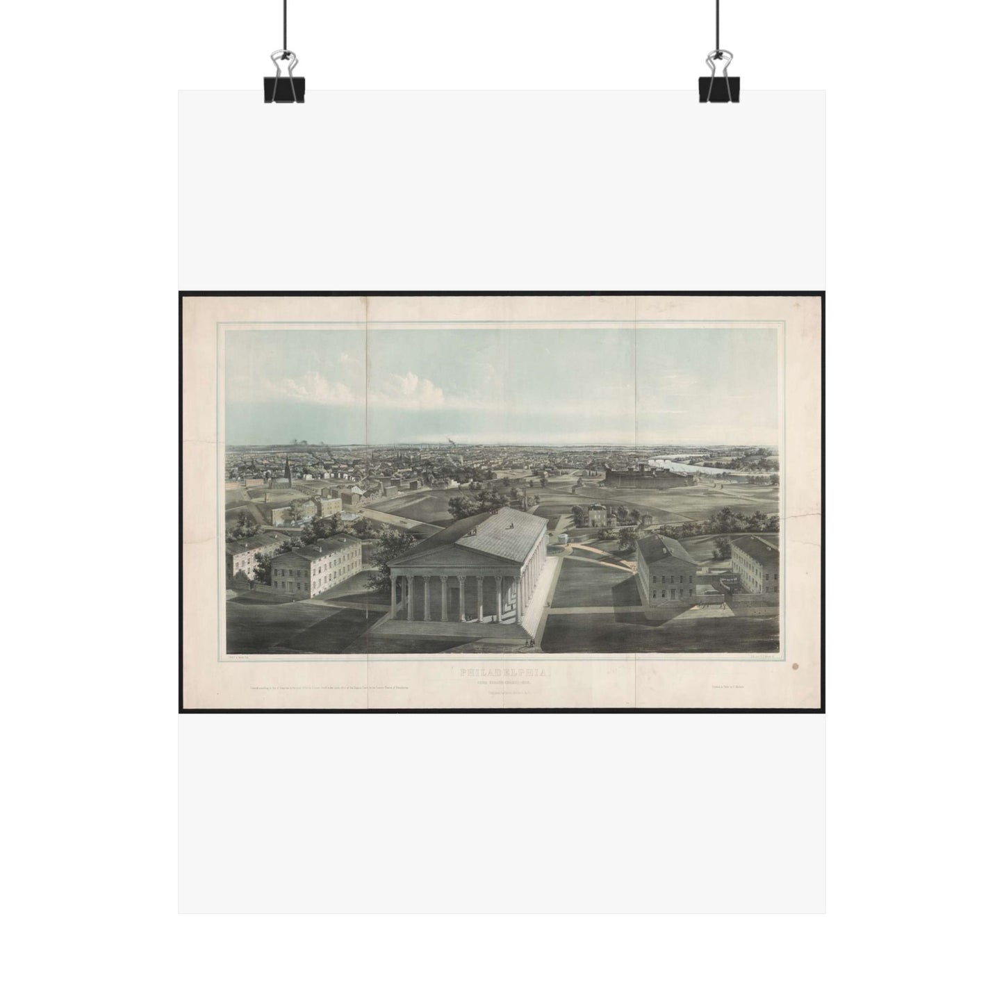Philadelphia, from Girard College-1850 / J. W. Hill & Smith, del. ; lith. par B. F. Smith Jr. ; printed in tints by F. Michelin. High Quality Matte Wall Art Poster for Home, Office, Classroom