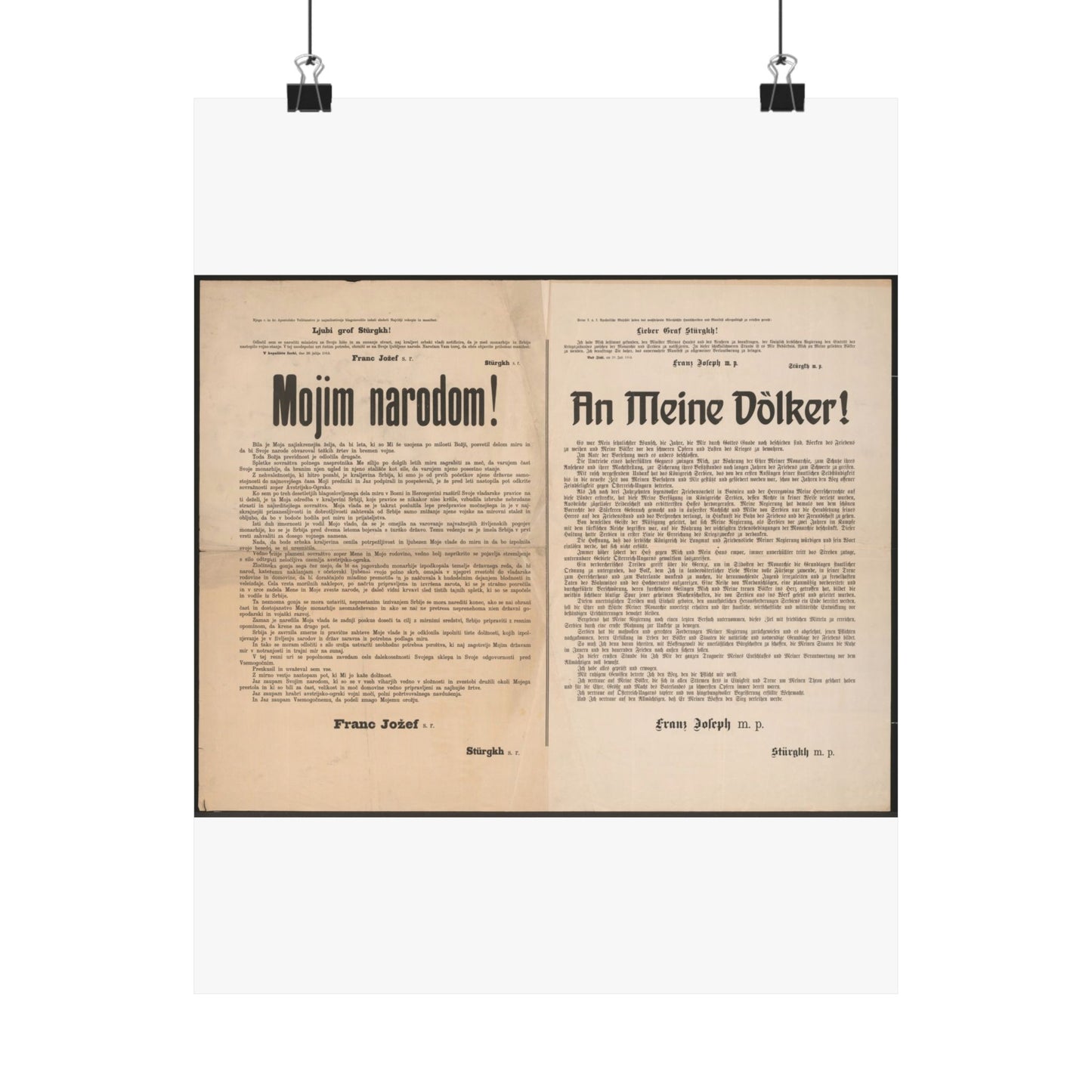 Mojim narodom! | An Meine Völker! - Schreiben von Kaiser Franz Joseph - Kriegserklärung - Mehrsprachiges Plakat High Quality Matte Wall Art Poster for Home, Office, Classroom