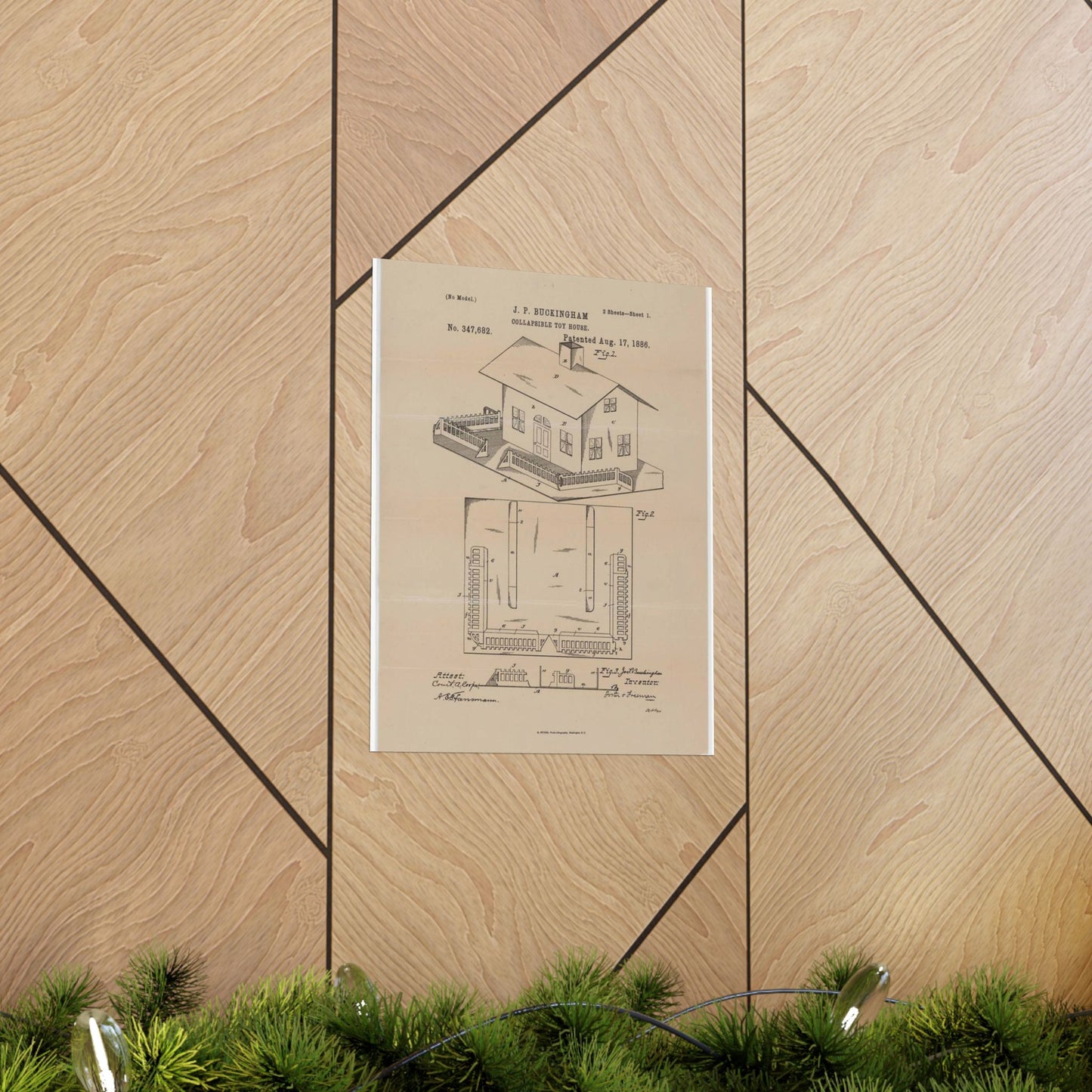 Patent Drawing of Engine - Drawing for a Collapsible Toy House Public domain image High Quality Matte Wall Art Poster for Home, Office, Classroom