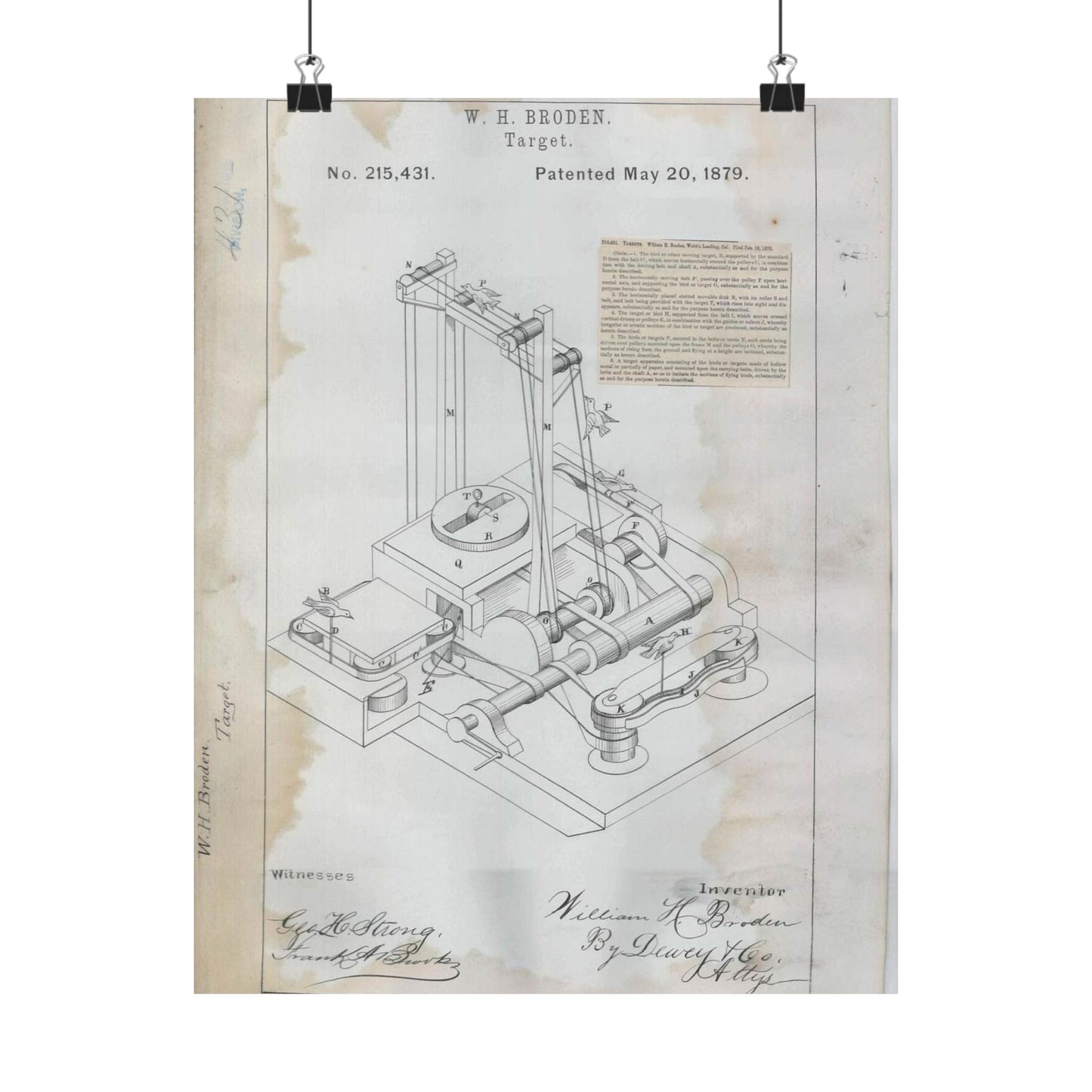 Patent drawing - for W. H. Broden's Target Public domain image High Quality Matte Wall Art Poster for Home, Office, Classroom