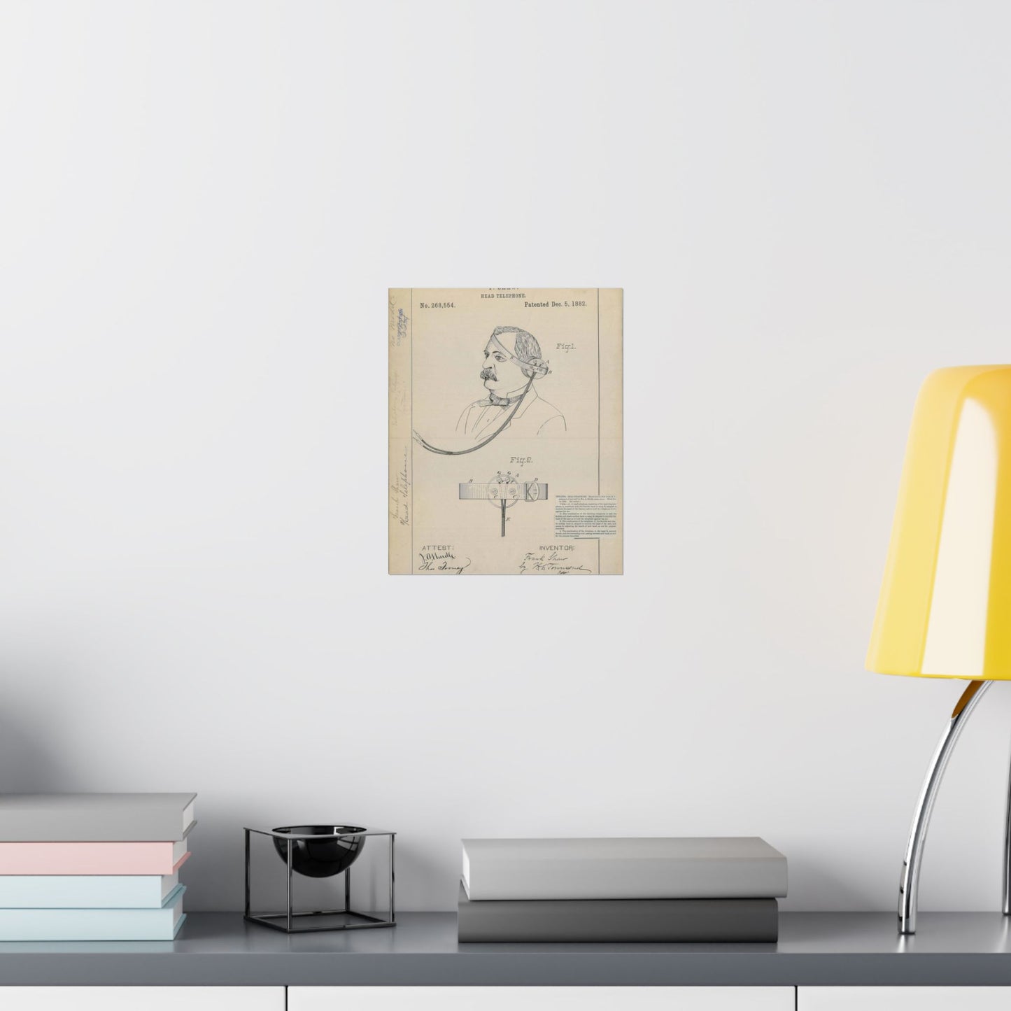 Patent drawing - for F. Shaw's Head Telephone Public domain image High Quality Matte Wall Art Poster for Home, Office, Classroom