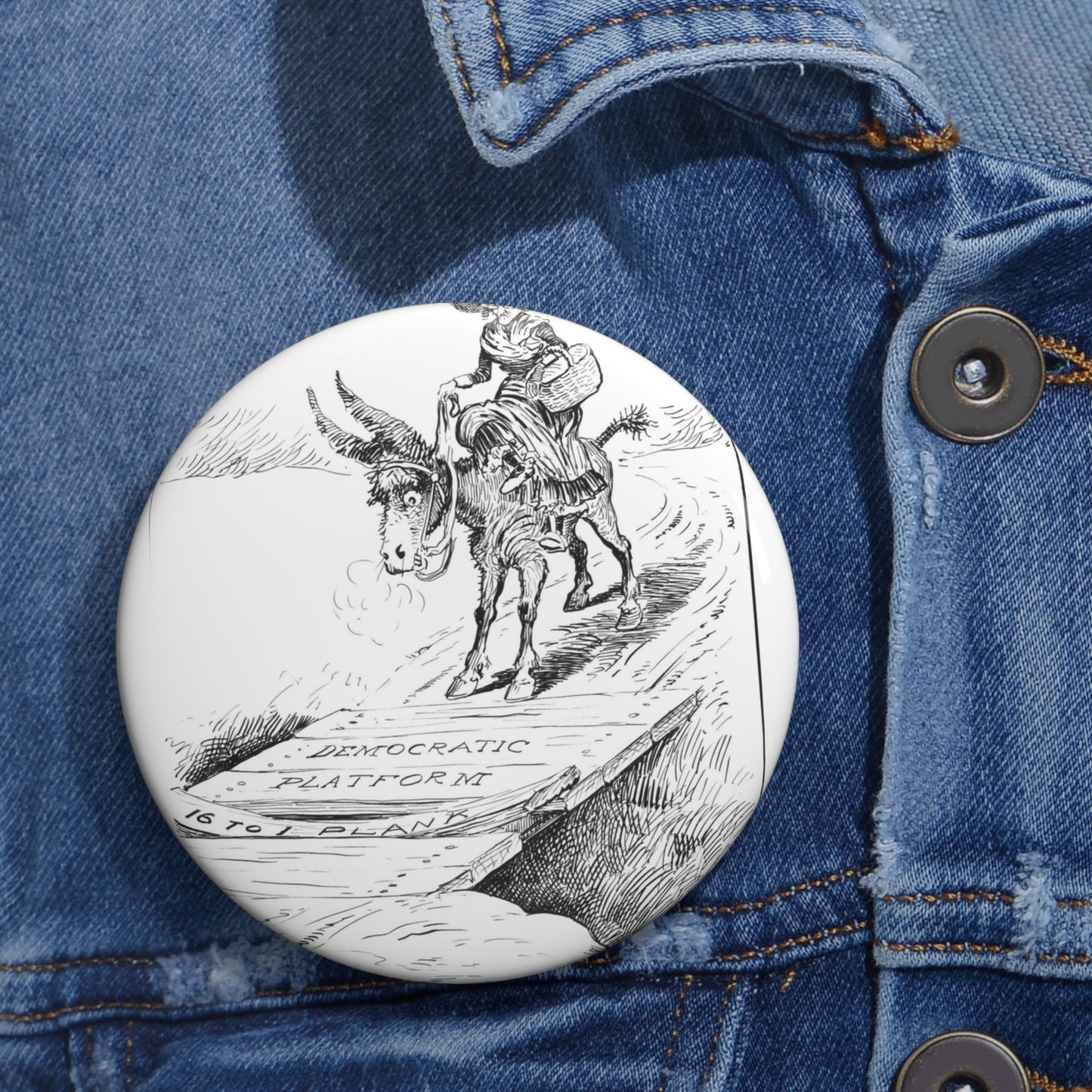 Skittish - Political cartoon, public domain image Pin Buttons with Crisp Design