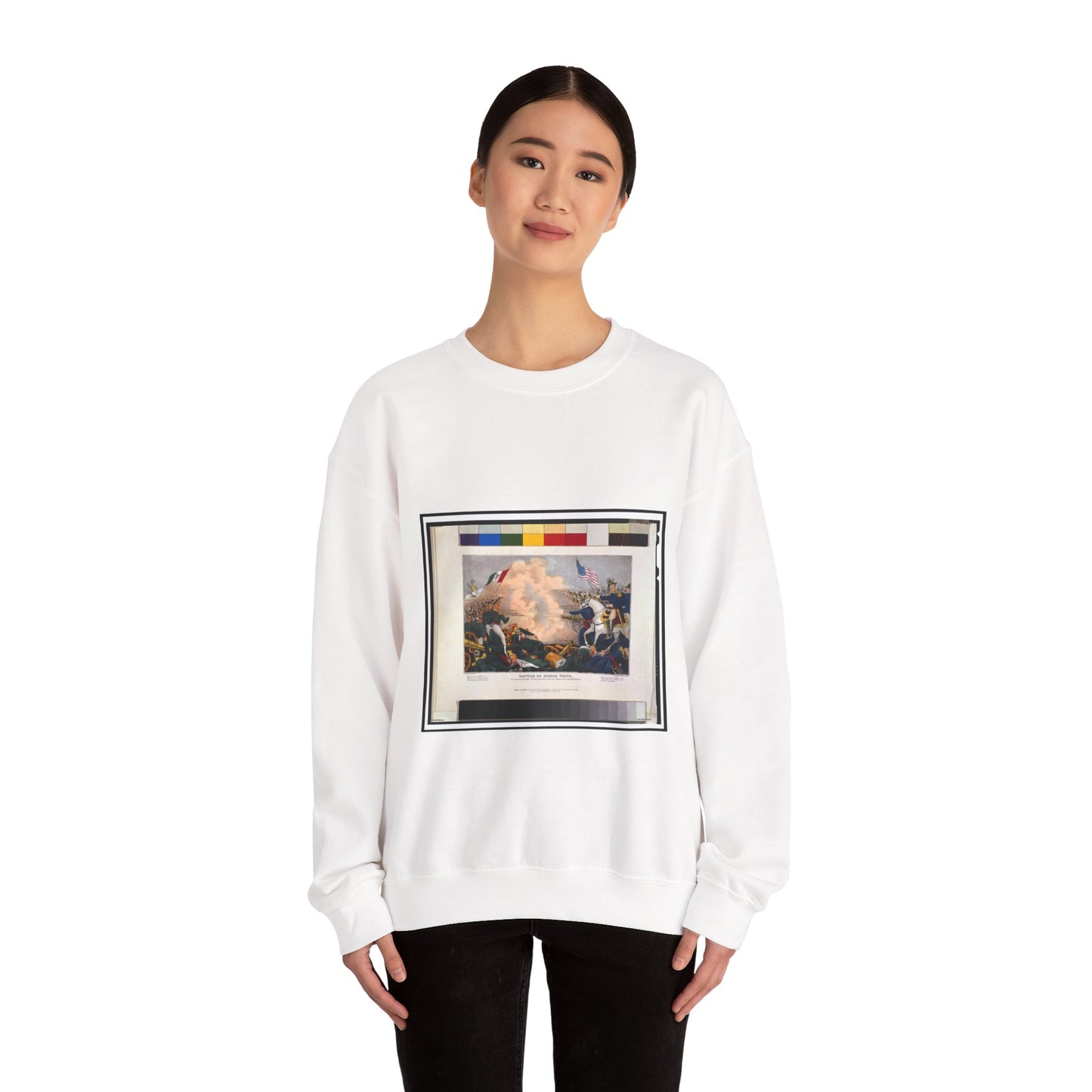 Battle of Buena Vista--Fought February 23d, 1847--The American Army under Genl. Taylor were completely victorious / lith. & pub. by J. Bailie (sic), N. York. White Heavy Blend Adult Crew Neck SweatShirt