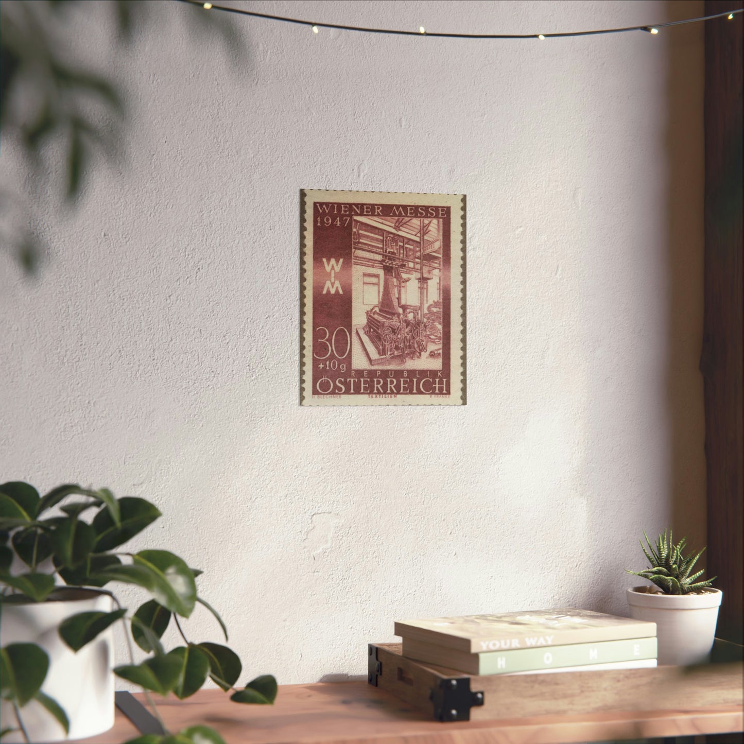 Frimärke ur Gösta Bodmans filatelistiska motivsamling, påbörjad 1950.Frimärke från Österrike, 1947. Motiv av jacquardvävstol i Österrike 1947. "Wienermässan 1947" High Quality Matte Wall Art Poster for Home, Office, Classroom