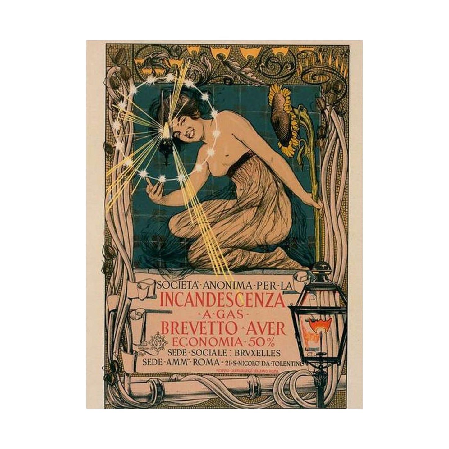 Affiche italienne pour l' "Incandescence par le Gaz, Système Auer" High Quality Matte Wall Art Poster for Home, Office, Classroom