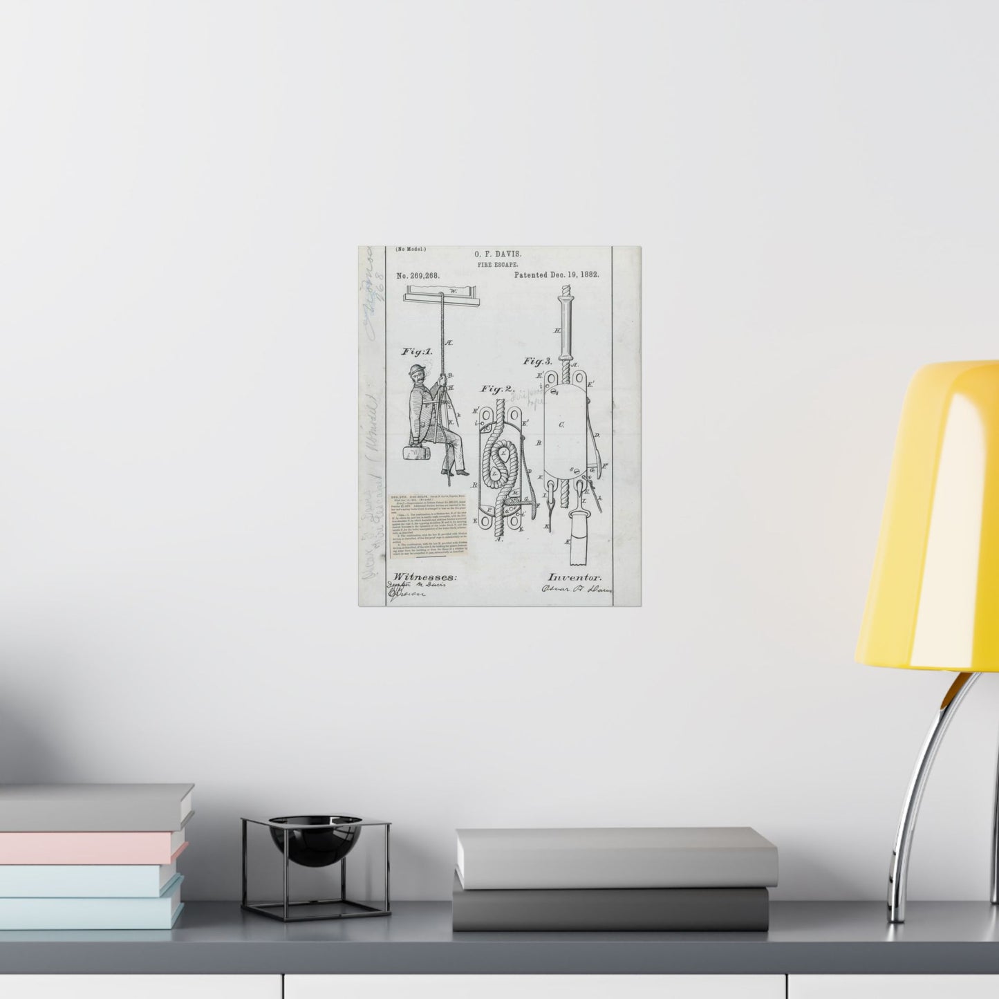 Patent Drawing of Engine - for O. F. Davis' Fire Escape Public domain image High Quality Matte Wall Art Poster for Home, Office, Classroom