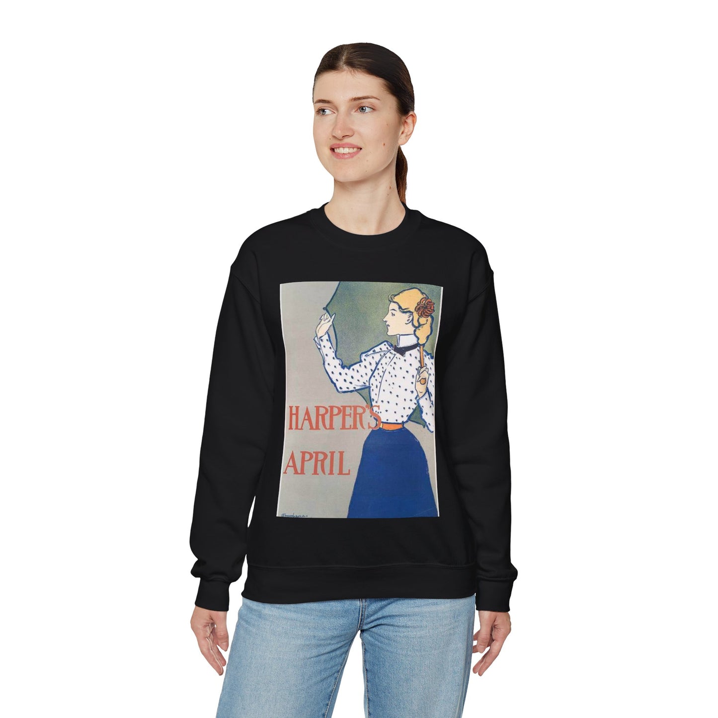 Edward Penfield, Harper's April Black Heavy Blend Adult Crew Neck SweatShirt