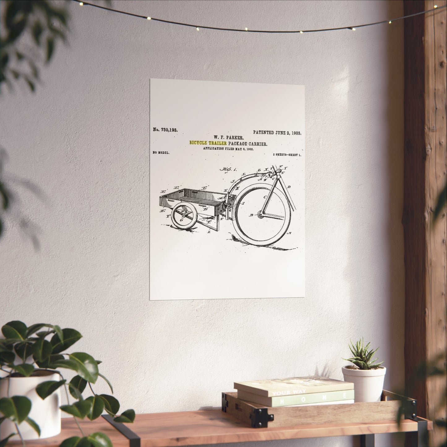 Patent Drawing of Engine - Bicycle Trailer Patent (1903) Public domain image High Quality Matte Wall Art Poster for Home, Office, Classroom