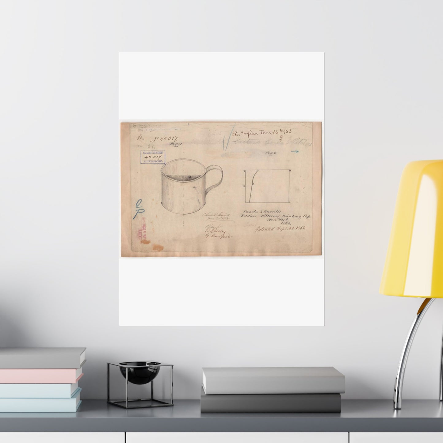 Patent drawing - Drawing of Soldiers Filtering Drinking Cup Public domain image High Quality Matte Wall Art Poster for Home, Office, Classroom