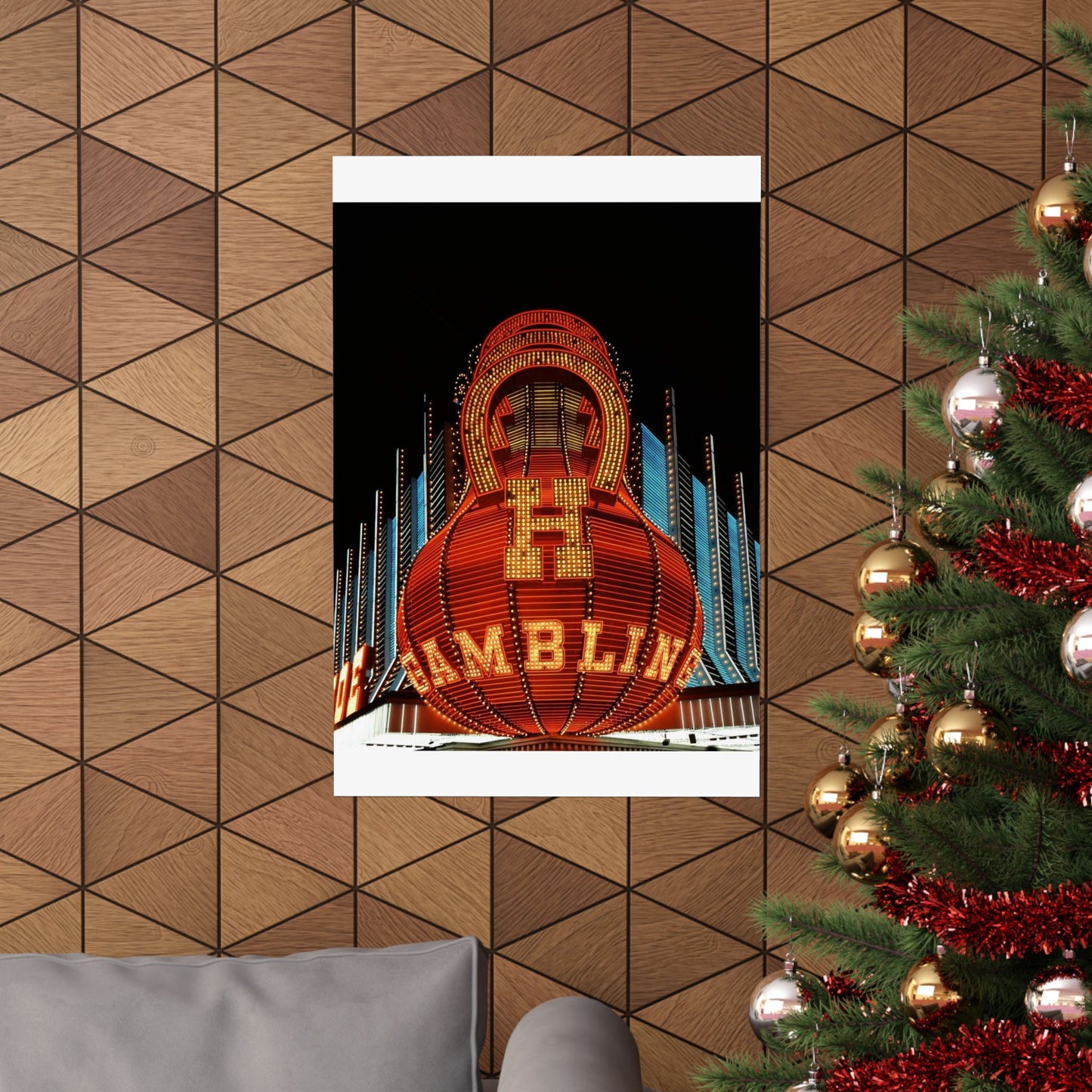 Neon sign at the Horseshoe Casino, Las Vegas, Nevada High Quality Matte Wall Art Poster for Home, Office, Classroom