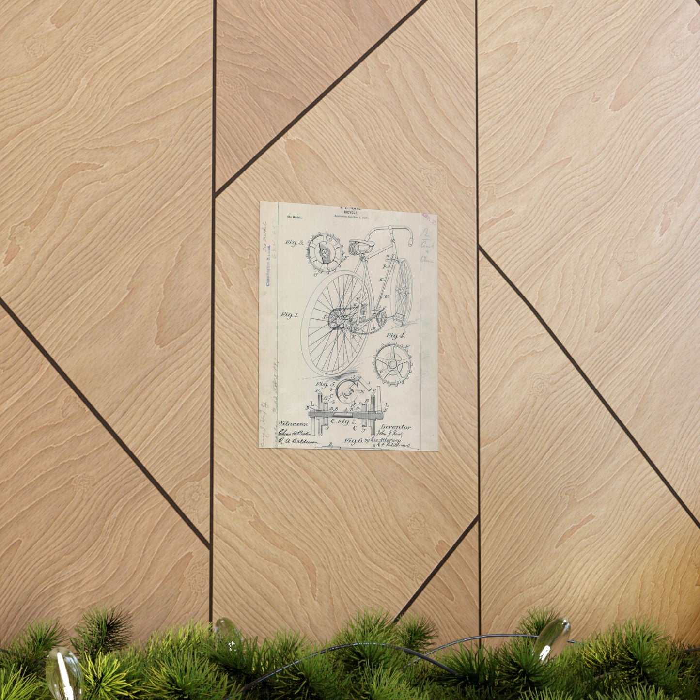 Patent drawing - for J. J. Hentz' Bicycle Public domain image High Quality Matte Wall Art Poster for Home, Office, Classroom