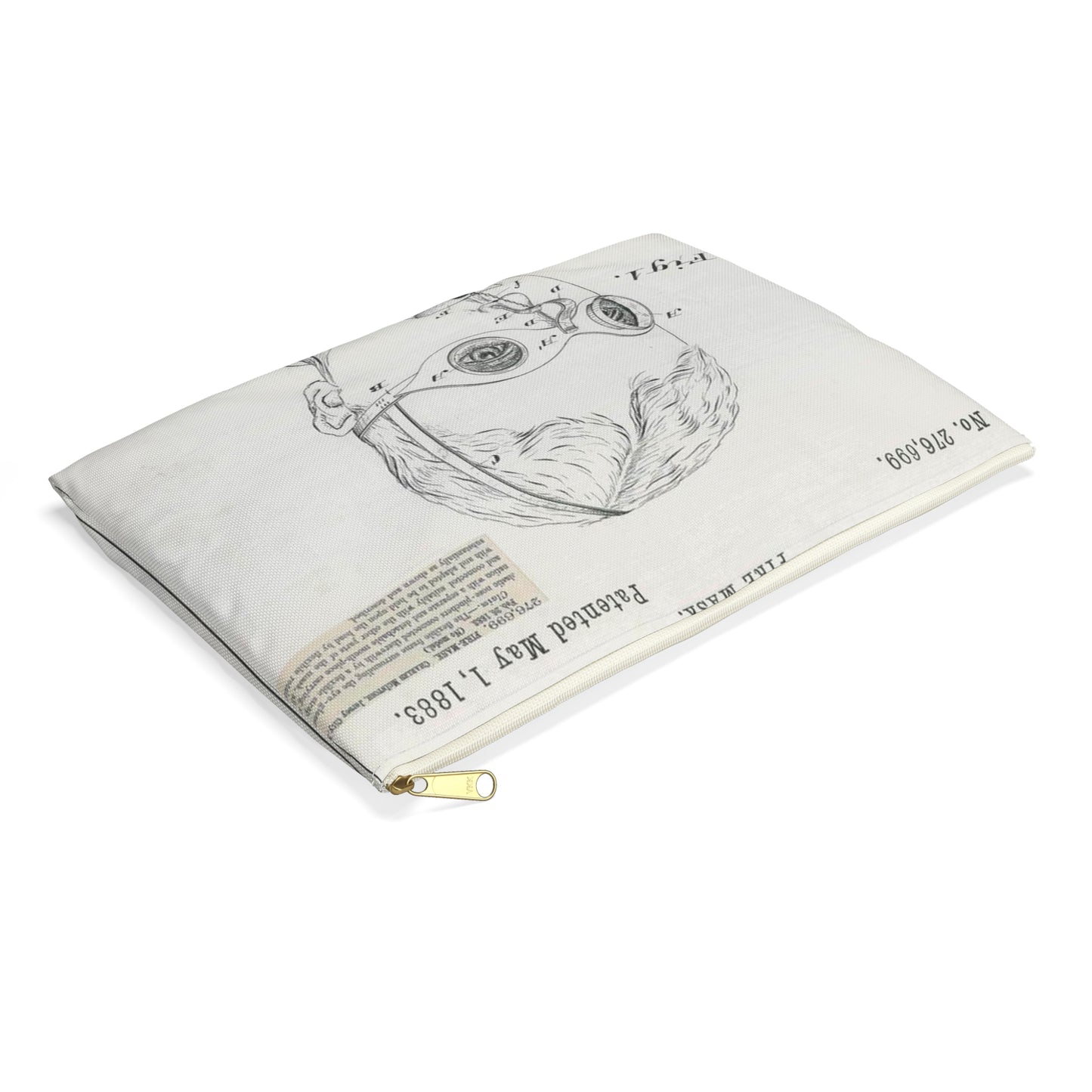 Patent drawing - for C. McIntosh's Fire Mask Public domain image Large Organizer Pouch with Black Zipper