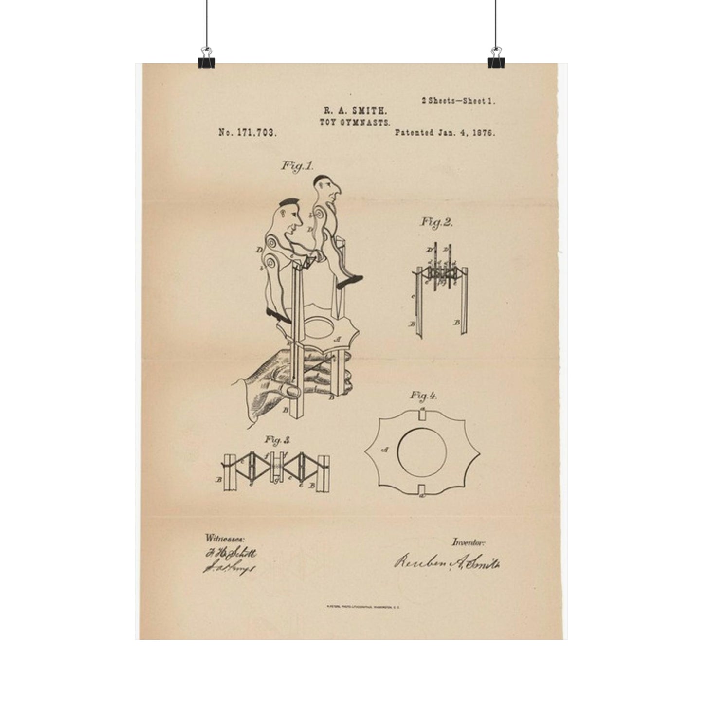 Patent drawing - for a Toy Gymnast Public domain image High Quality Matte Wall Art Poster for Home, Office, Classroom