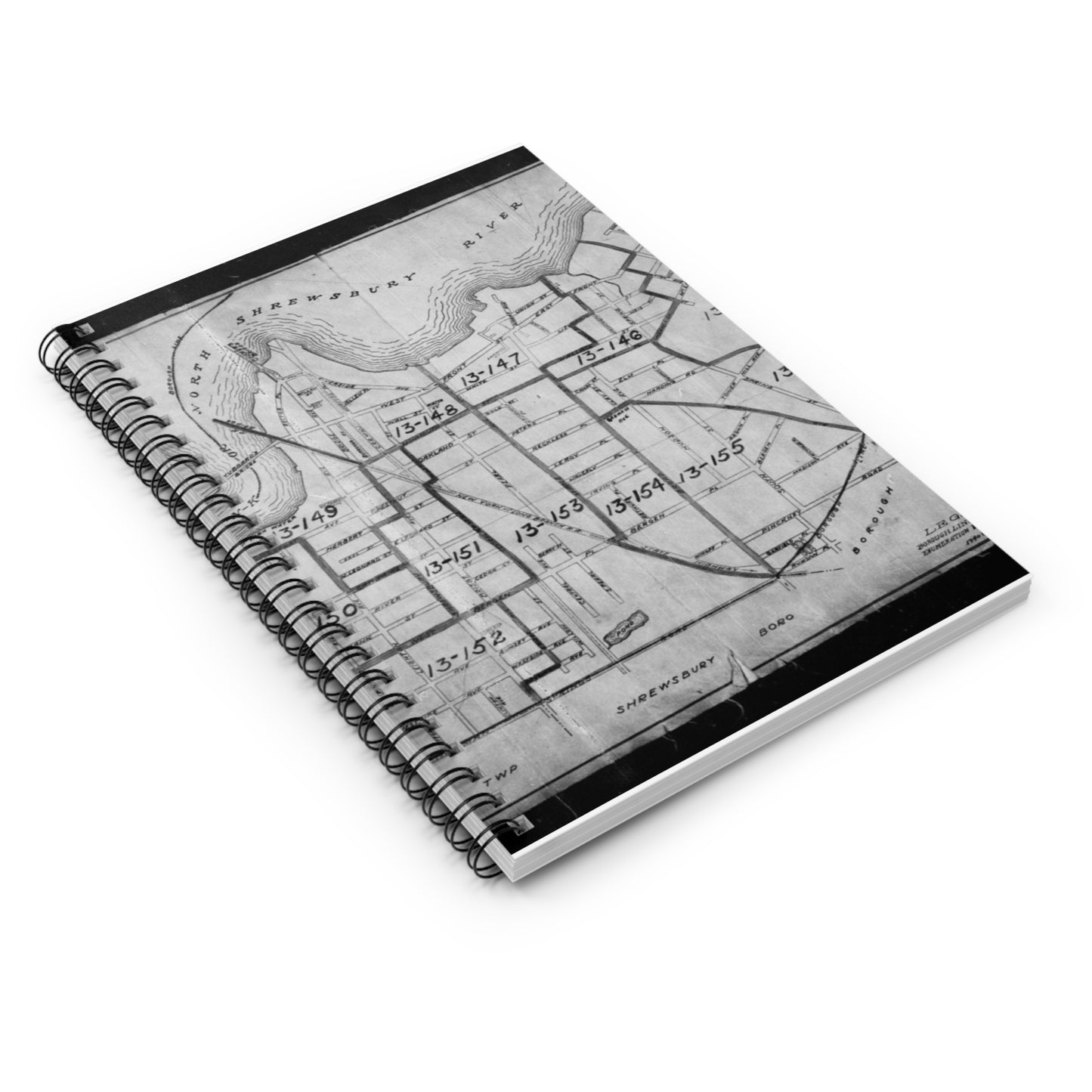 1940 Census Enumeration District Maps - New Jersey - Monmouth County - Red Bank - ED 13-145 - ED 13-156 Spiral Bound Ruled Notebook with Printed Cover