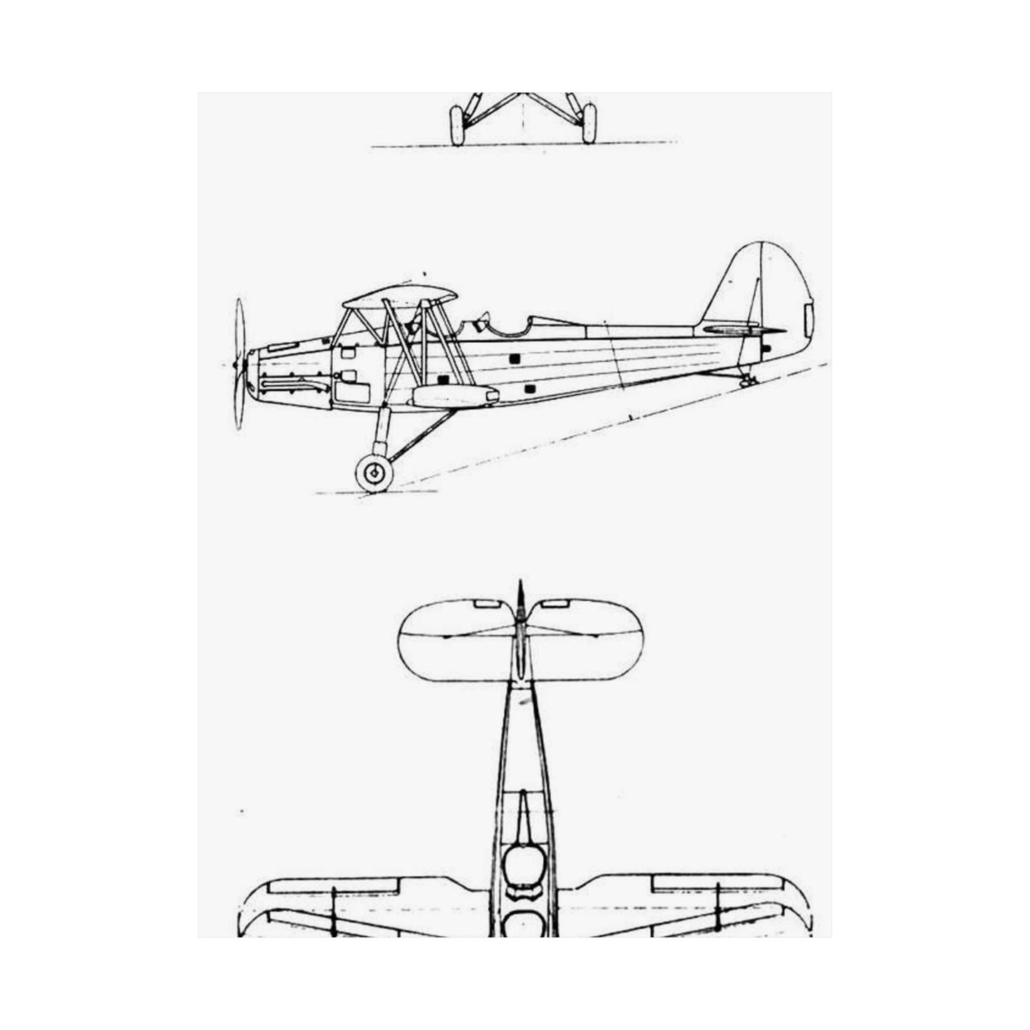 Patent drawing - Gotha Go.145 3-view L'Aerophile August 1937 Public domain image High Quality Matte Wall Art Poster for Home, Office, Classroom