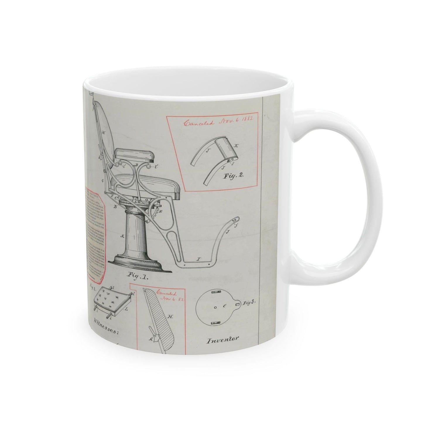 Patent drawing - for L. W. Boys' Barber's Chair Public domain image Beautiful Novelty Ceramic Coffee Mug 11oz