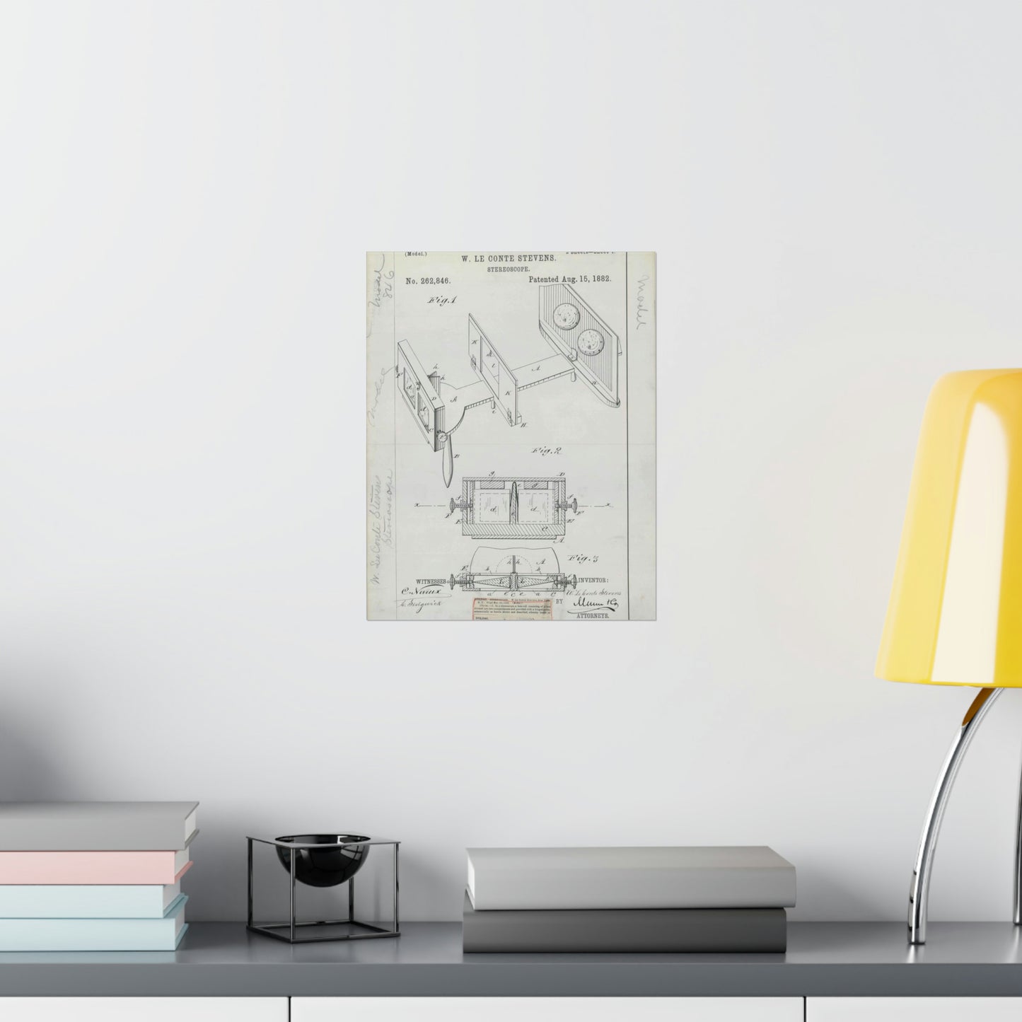Patent drawing - for W. Le Conte Stevens' Stereoscope Public domain image High Quality Matte Wall Art Poster for Home, Office, Classroom