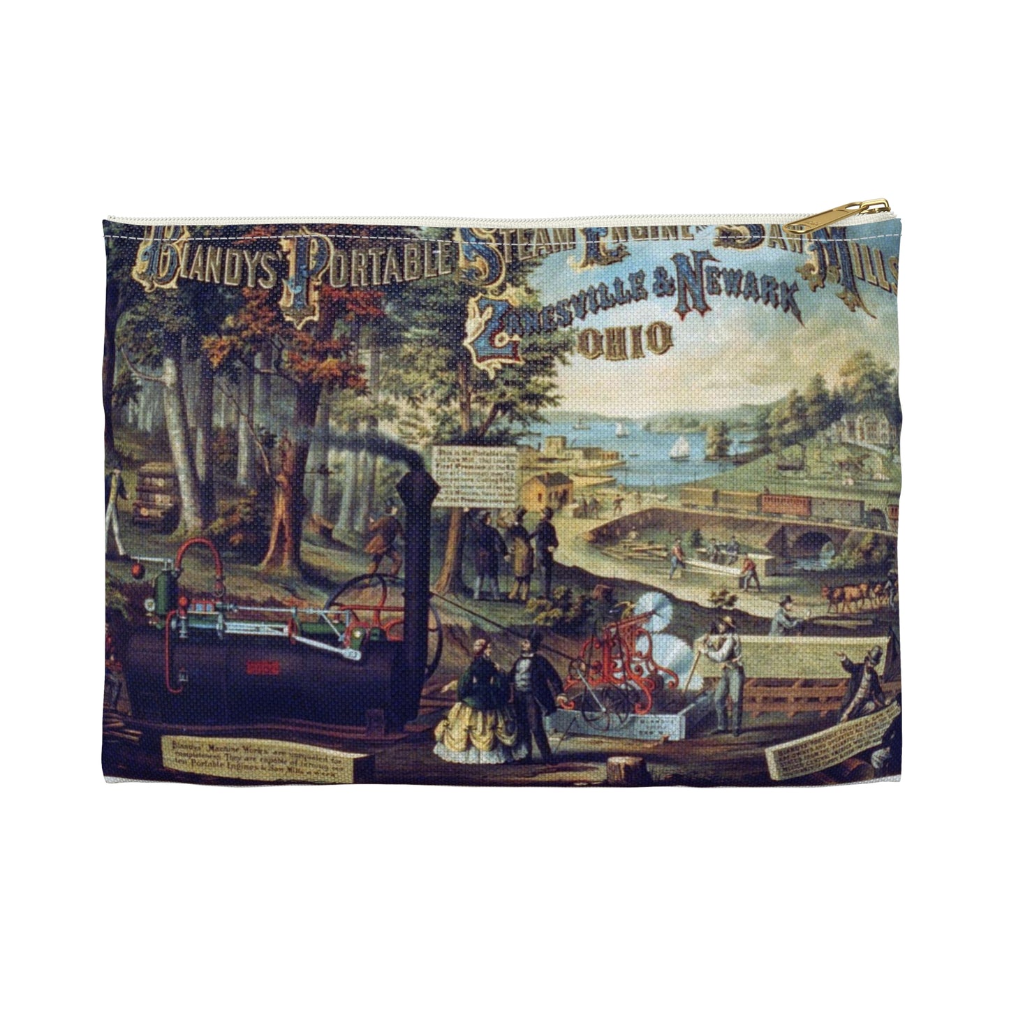 Blandy's portable steam engine and saw mills, Zanesville & Newark Ohio Large Organizer Pouch with Black Zipper