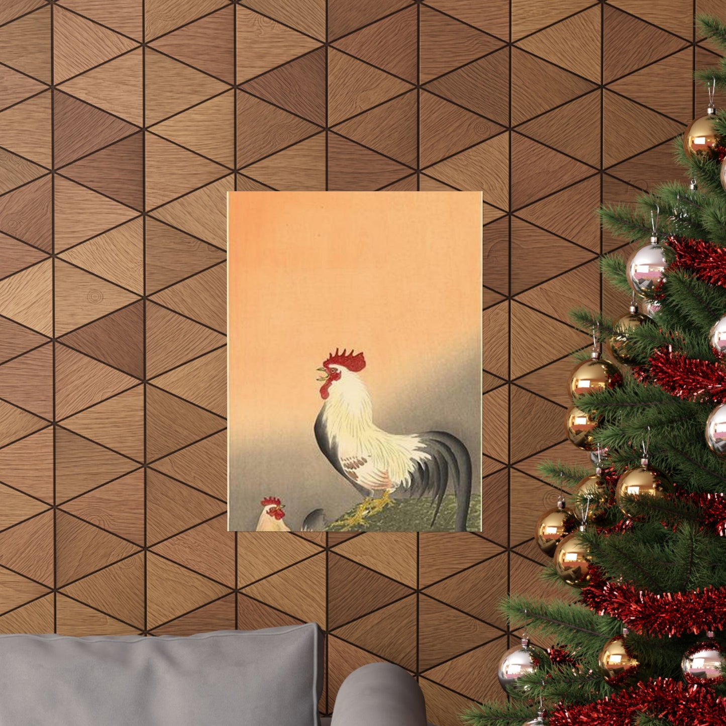 Koson - rooster-and-hen-at-sunrise, Ohara Koson High Quality Matte Wall Art Poster for Home, Office, Classroom