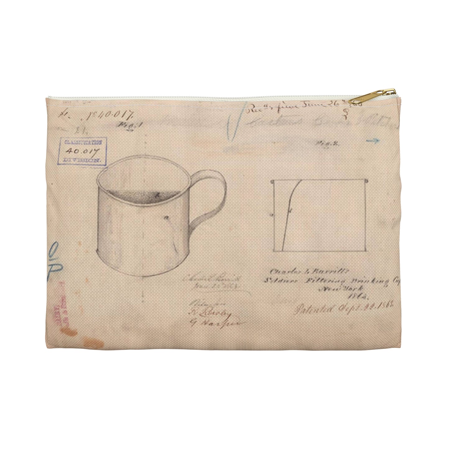 Patent drawing - Drawing of Soldiers Filtering Drinking Cup Public domain image Large Organizer Pouch with Black Zipper
