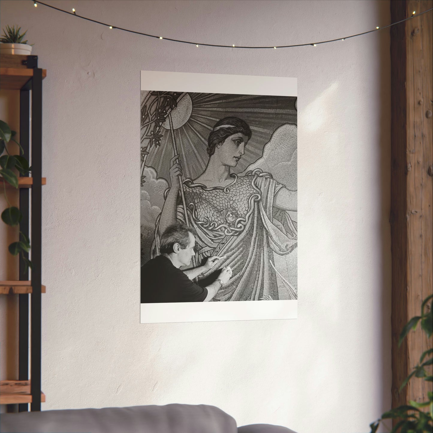 Cleaning the Minerva figure at the Library of Congress's Thomas Jefferson Building, Washington, D.C. High Quality Matte Wall Art Poster for Home, Office, Classroom