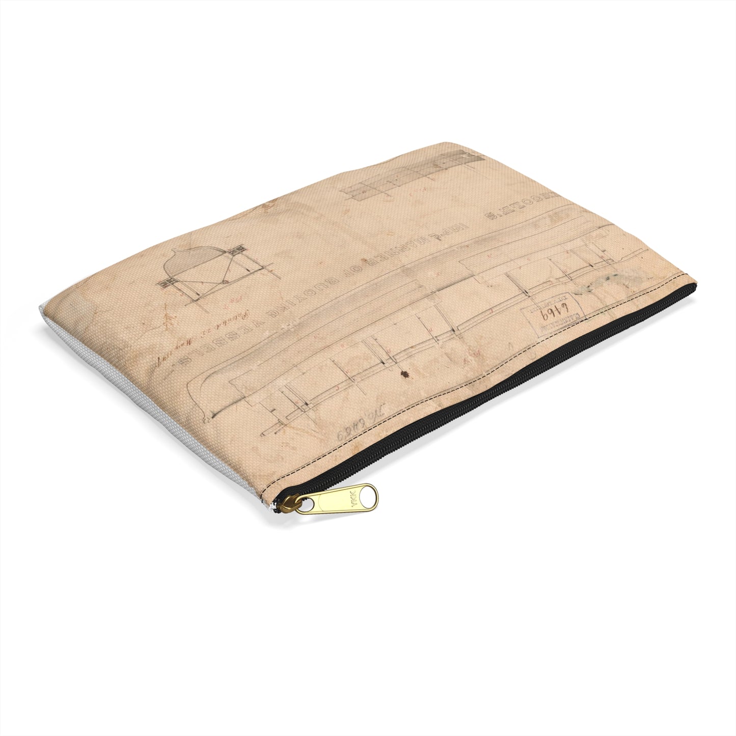 Patent drawing - Abraham Lincoln's for Improved Manner of Buoying Vessels Public domain image Large Organizer Pouch with Black Zipper