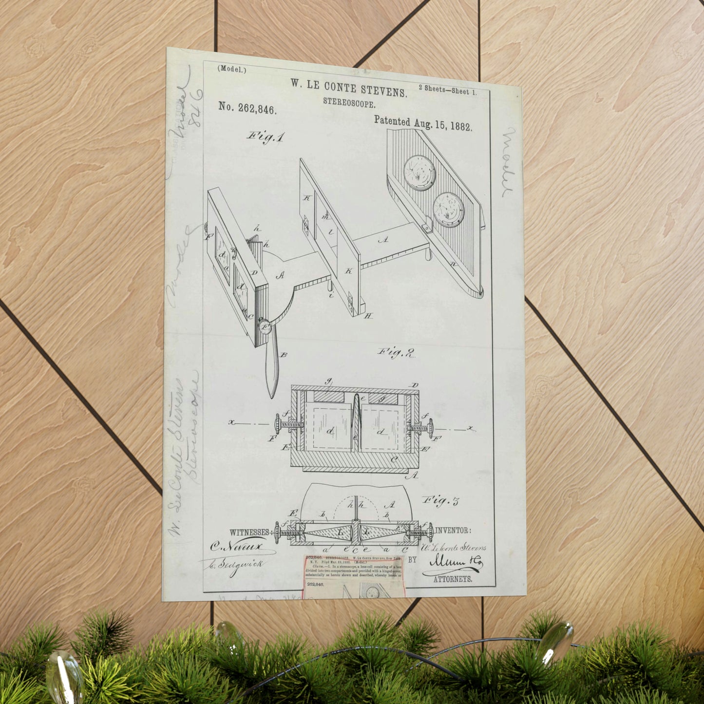 Patent drawing - for W. Le Conte Stevens' Stereoscope Public domain image High Quality Matte Wall Art Poster for Home, Office, Classroom
