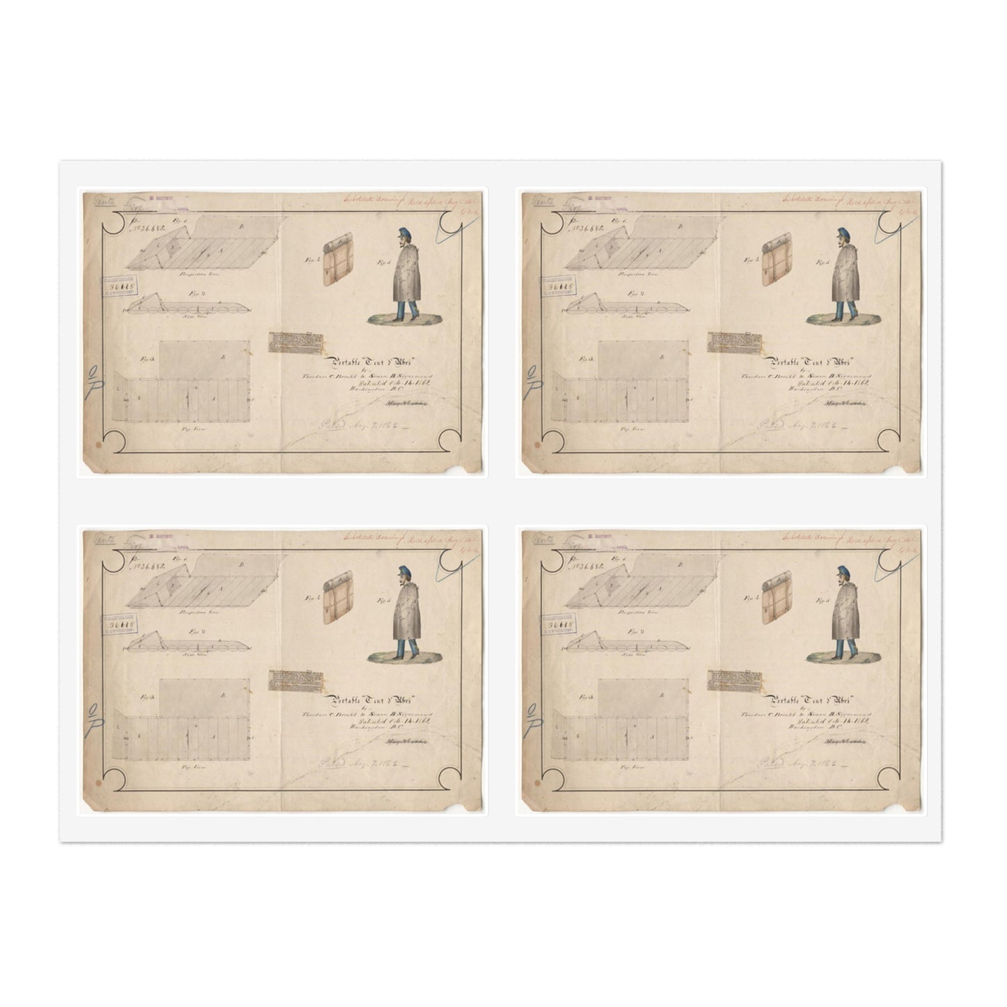 Patent drawing - Drawing of Portable Tent and Abri Public domain image Laminated UV Protective Vinyl Stickers