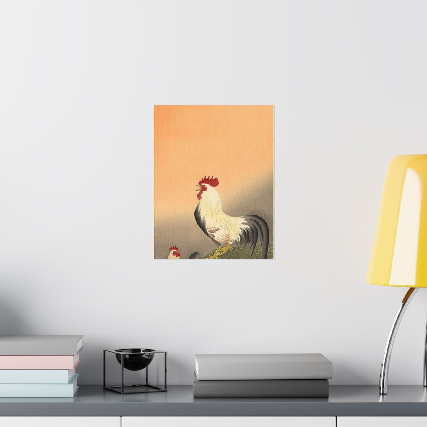 Koson - rooster-and-hen-at-sunrise, Ohara Koson High Quality Matte Wall Art Poster for Home, Office, Classroom