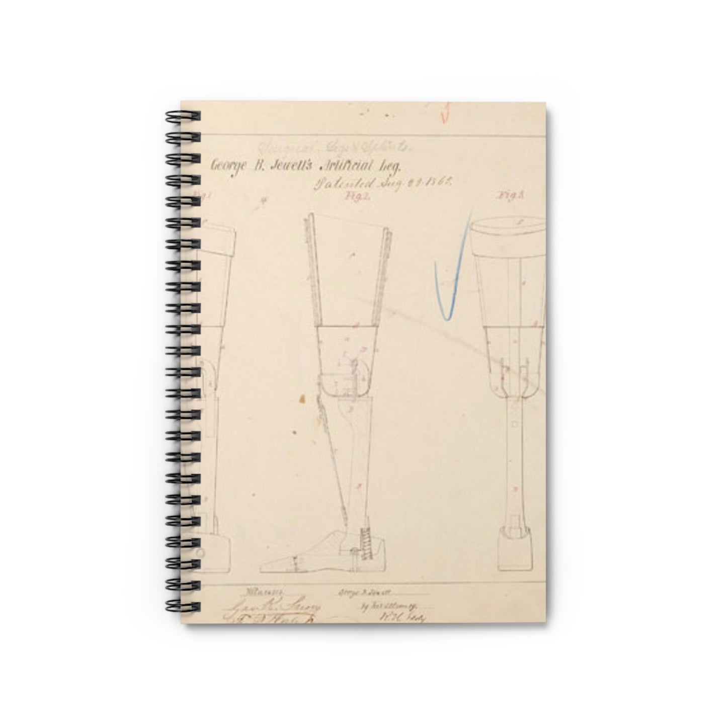 Patent drawing - Drawing of Artificial Leg Public domain image Spiral Bound Ruled Notebook with Printed Cover