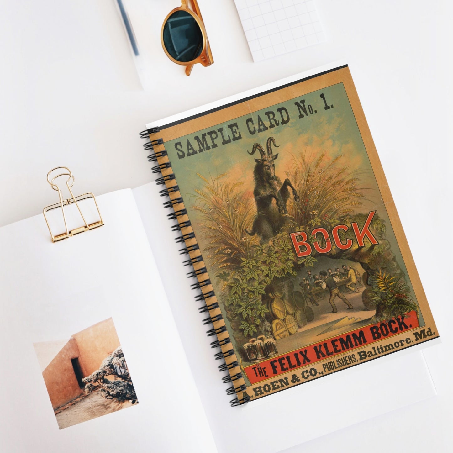 Sample card no. 1, the Felix Klemm Bock Spiral Bound Ruled Notebook with Printed Cover
