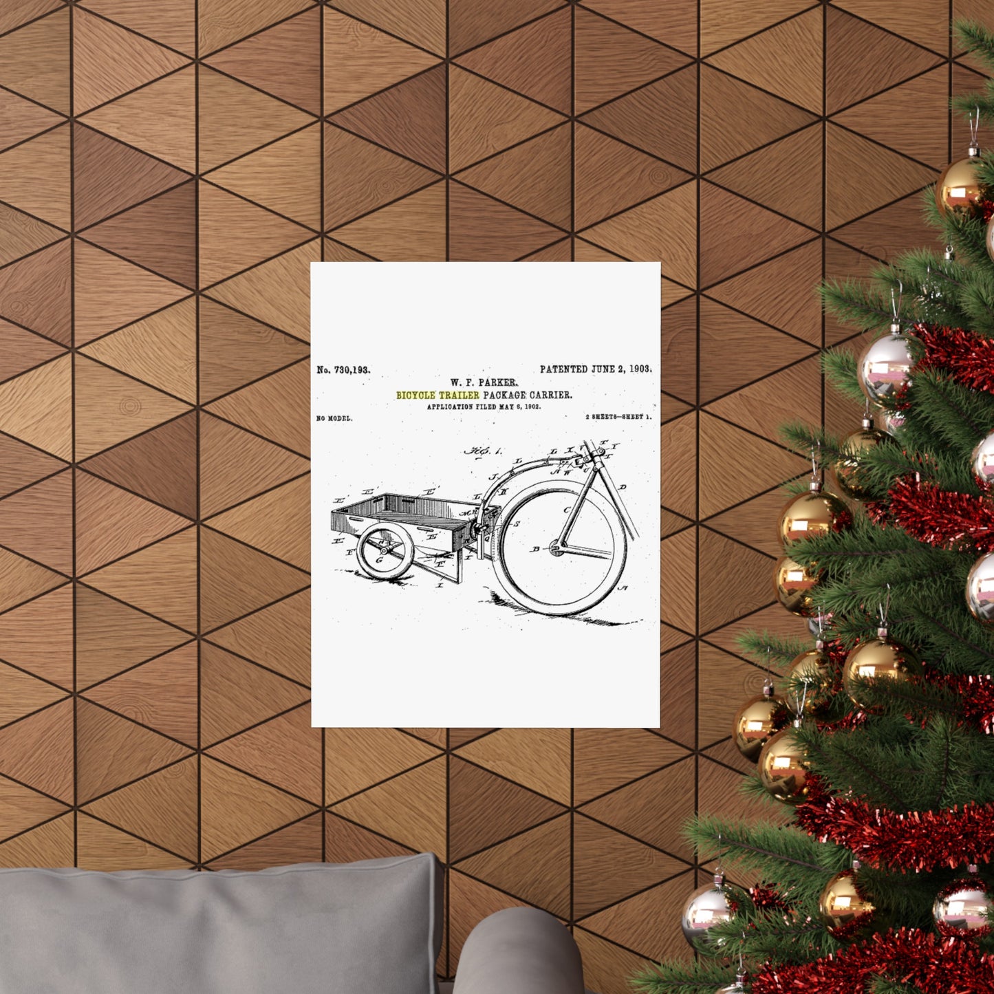 Patent Drawing of Engine - Bicycle Trailer Patent (1903) Public domain image High Quality Matte Wall Art Poster for Home, Office, Classroom