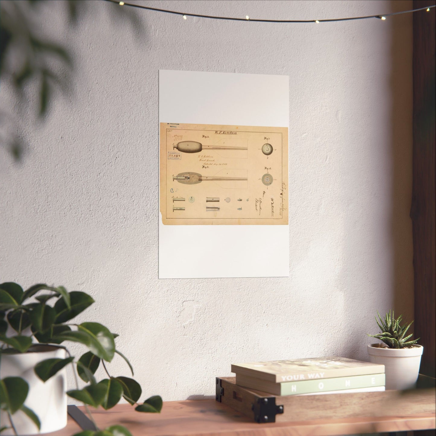 Patent Drawing of Engine - Drawing of Hand Grenade Public domain image High Quality Matte Wall Art Poster for Home, Office, Classroom