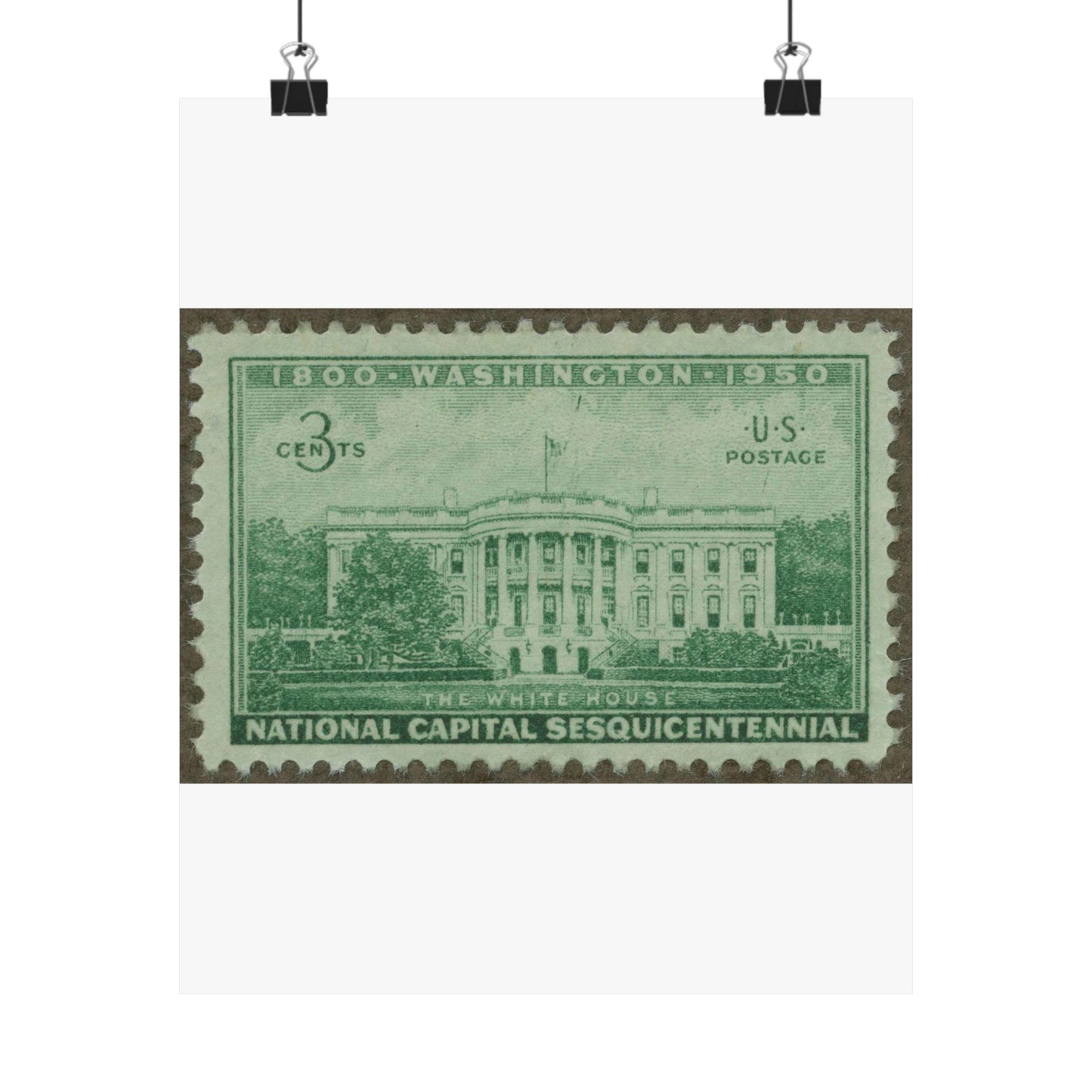 Frimärke ur Gösta Bodmans filatelistiska motivsamling, påbörjad 1950.Frimärke från USA, 1950. Motiv av Vita Huset i Washington District of Colombia, presidentens bostad. "150-årsminne". High Quality Matte Wall Art Poster for Home, Office, Classroom