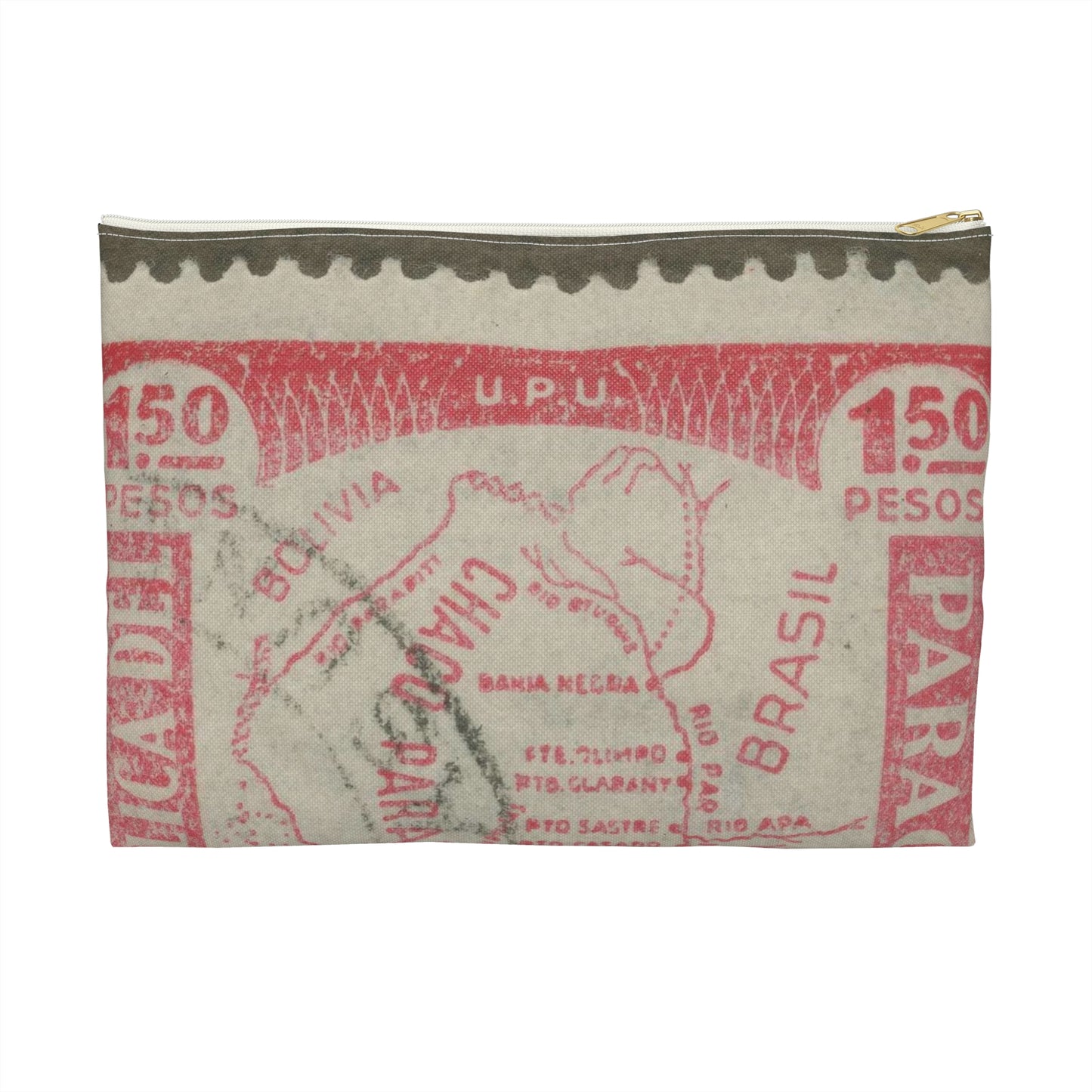 Frimärke ur Gösta Bodmans filatelistiska motivsamling, påbörjad 1950.Frimärke från Paraguay, 1935. Motiv av karta över Paraguay, Grand Chaco. Large Organizer Pouch with Black Zipper