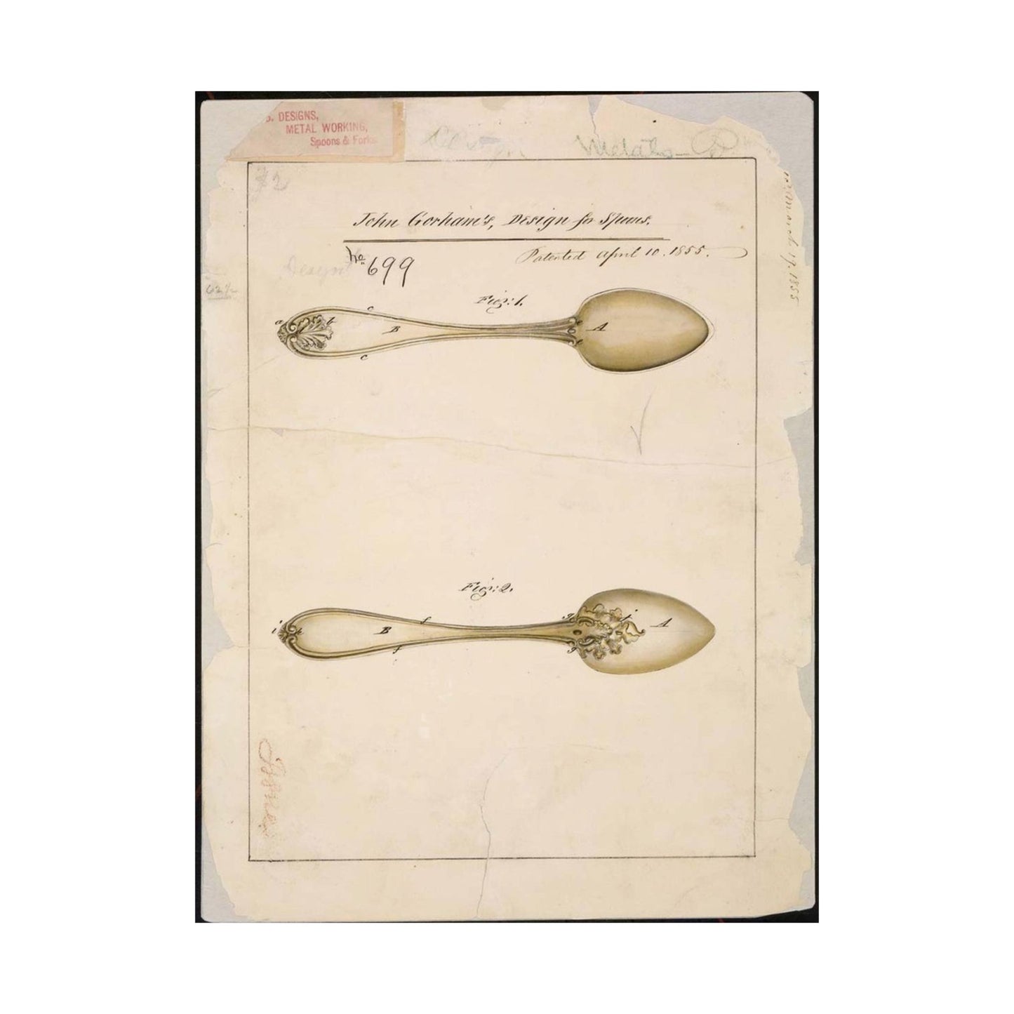Patent drawing - Drawing of Design for Spoons Public domain image High Quality Matte Wall Art Poster for Home, Office, Classroom