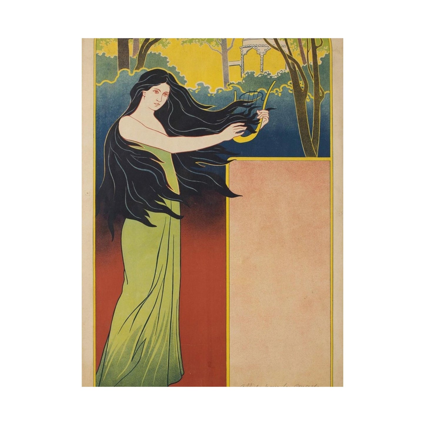 A painting of a woman with long black hair. Vintage art deco, beauty fashion. High Quality Matte Wall Art Poster for Home, Office, Classroom