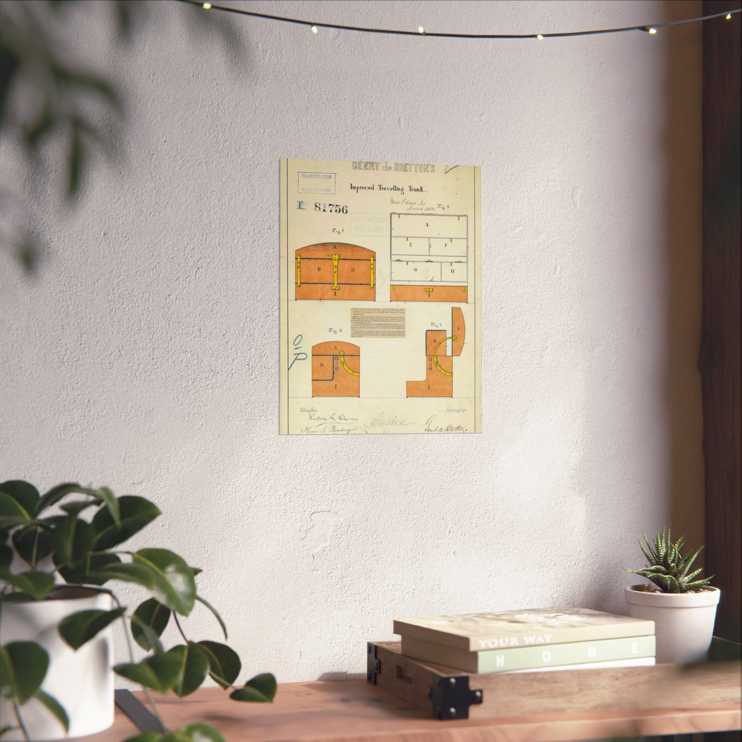 Patent drawing - Drawing of an Improved Traveling Trunk Public domain image High Quality Matte Wall Art Poster for Home, Office, Classroom