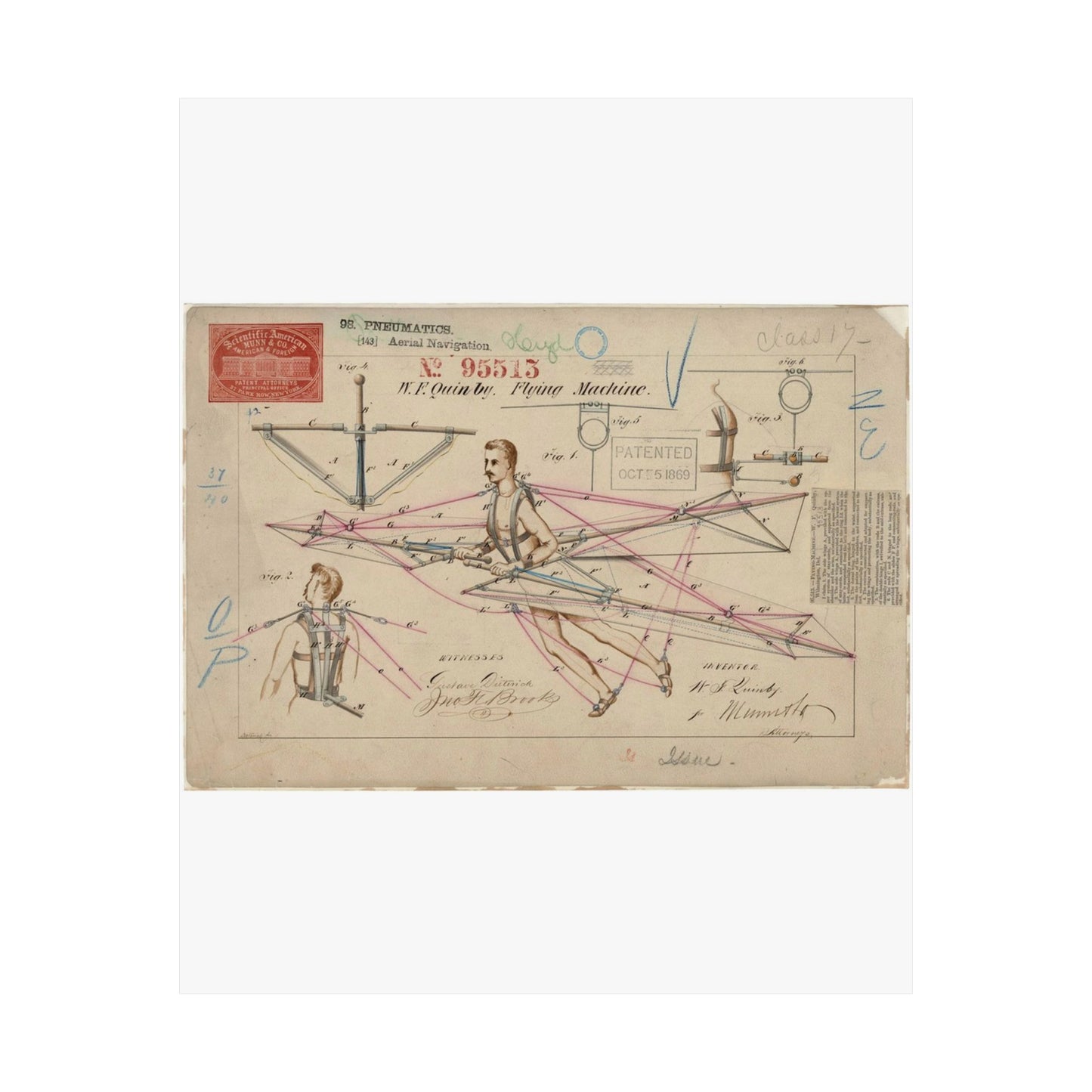 Patent drawing - for a Flying Machine Public domain image High Quality Matte Wall Art Poster for Home, Office, Classroom